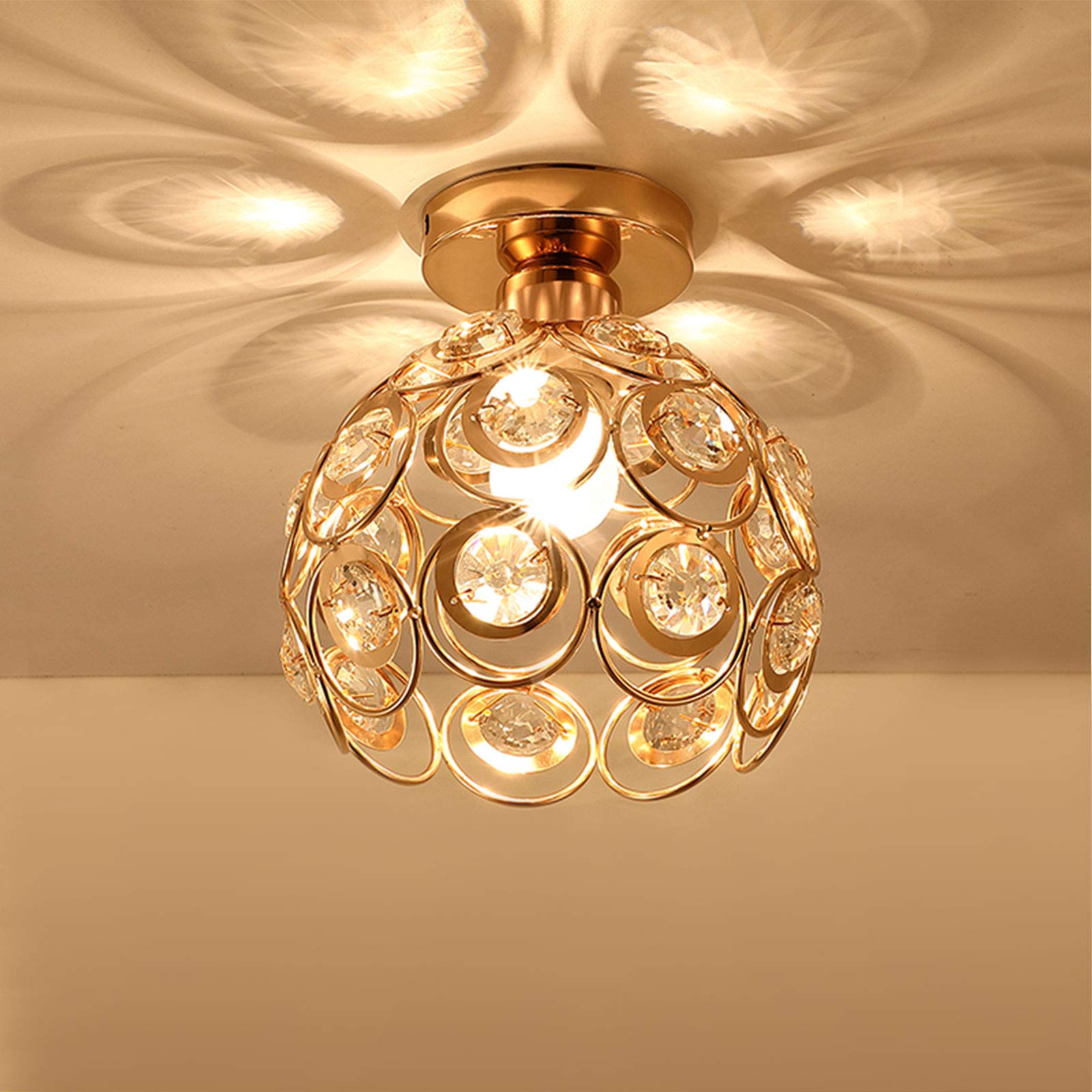 Zevnico Gold Mini Chandelier, Crystal Semi Flush Mount Light For Hallway Foyer Indoor Decor