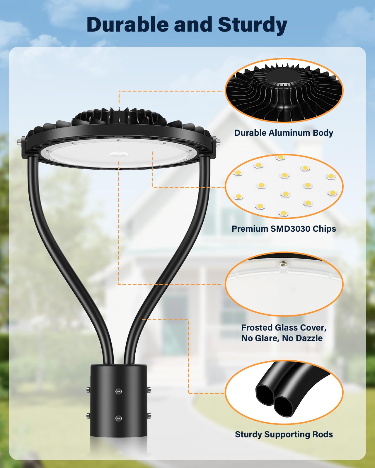 150W Led Post Top Light, Led Circular Area Light 21000Lm 5000K Led Parking Lot Light, Outdoor Pole Lights Fixture For Garden Yar