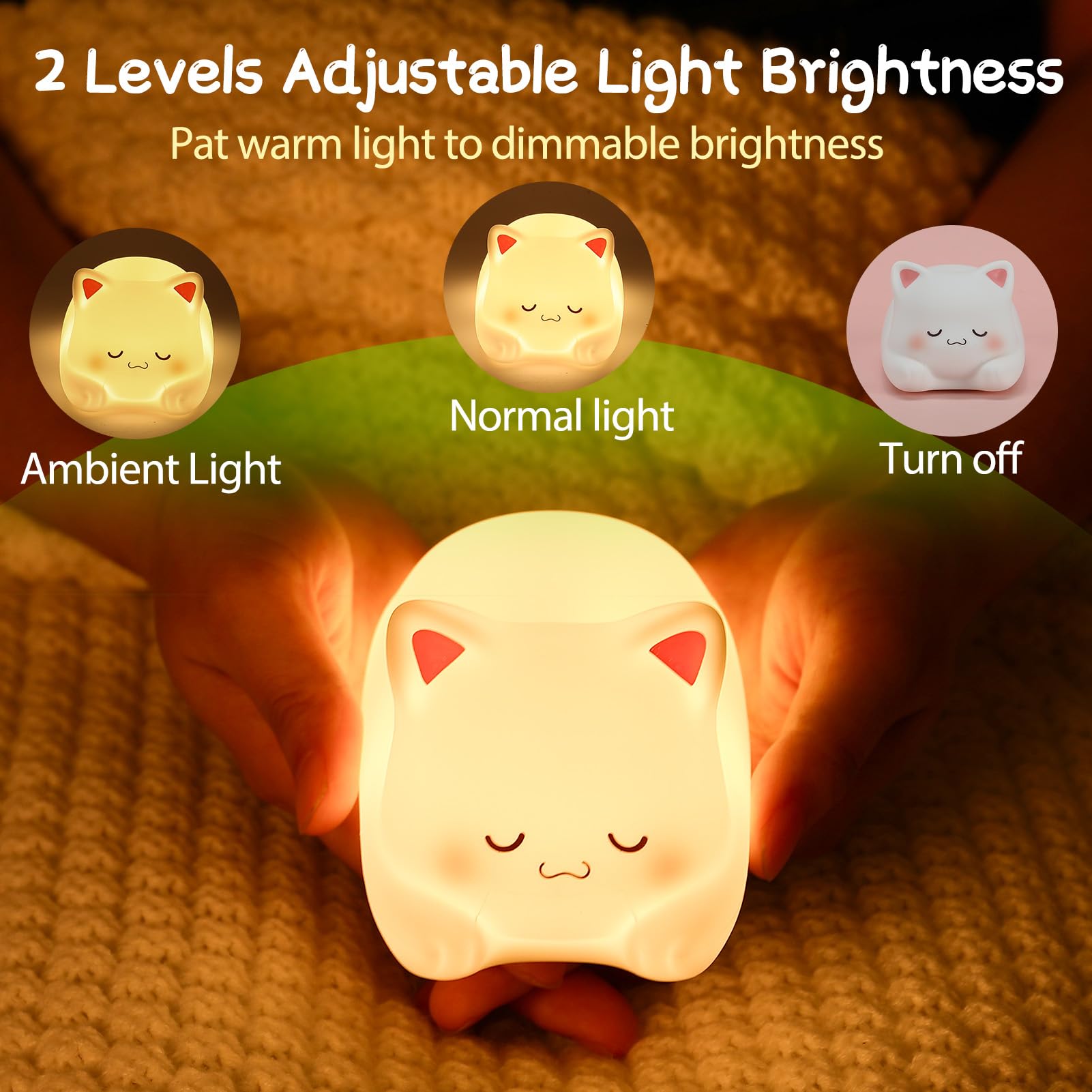 ZKLiLi Night Light for Kids Lamp,16 Colors Cute Cat Lamp, Dimmable Baby Night Lights for Nursery Toddler,Silicone Rechargeable N