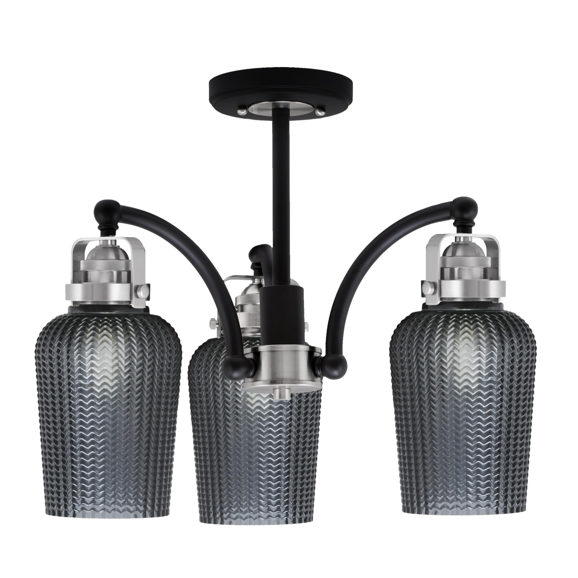 Easton 3 Light Semi-Flush Shown In Matte Black & Brushed Nickel Finish With 5" Smoke Textured Glass