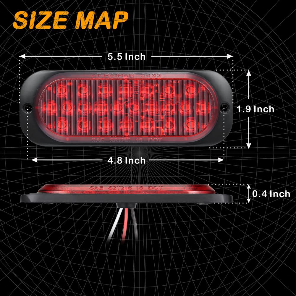 AT-HAIHAN 24 Red LED Trailer Brake Turn Tail Lights, Waterproof, 5.5 Inch, Model AT-DOT-24S-1, DOT Compliant for Truck RV Jeep