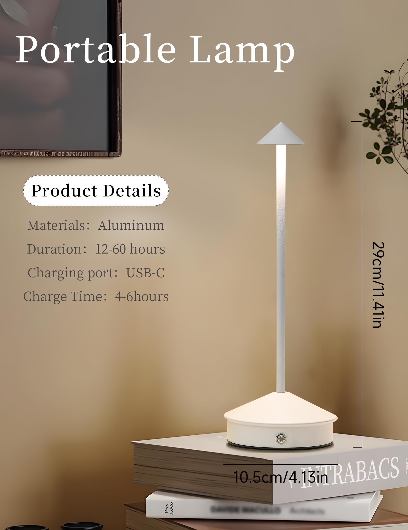 KROPTIB LED Rechargeable Table Lamps, Portable Touch Dimmable, Waterproof, Set of 2, White, Model ttl-jj-wh-2-n