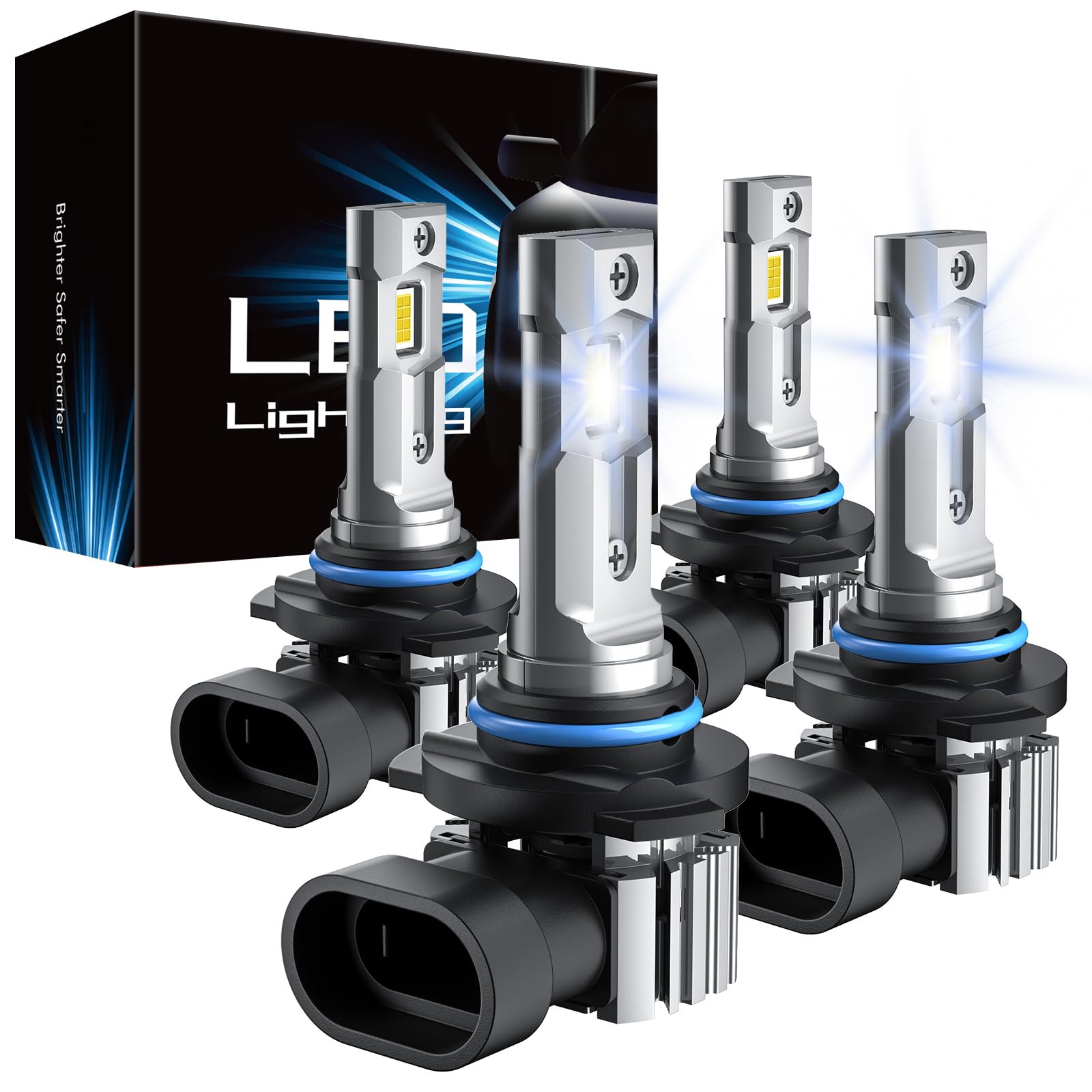 RCJ Dual Beam Bulbs Combo, 600% Brightness, 6000K Cool White, 9005+9006, Aluminum, IP67 Waterproof, Pack of 4