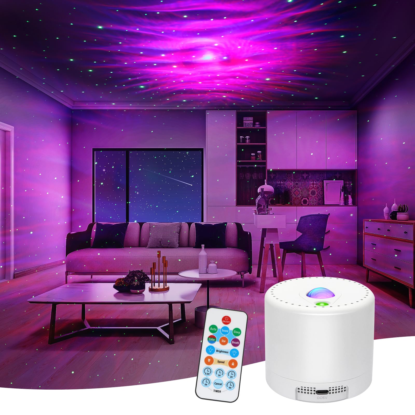Galaxy Projector, Star Projector with Timer and Remote Control, Adjustable Color, Brightness, and Movement Speed, for Adults, Be