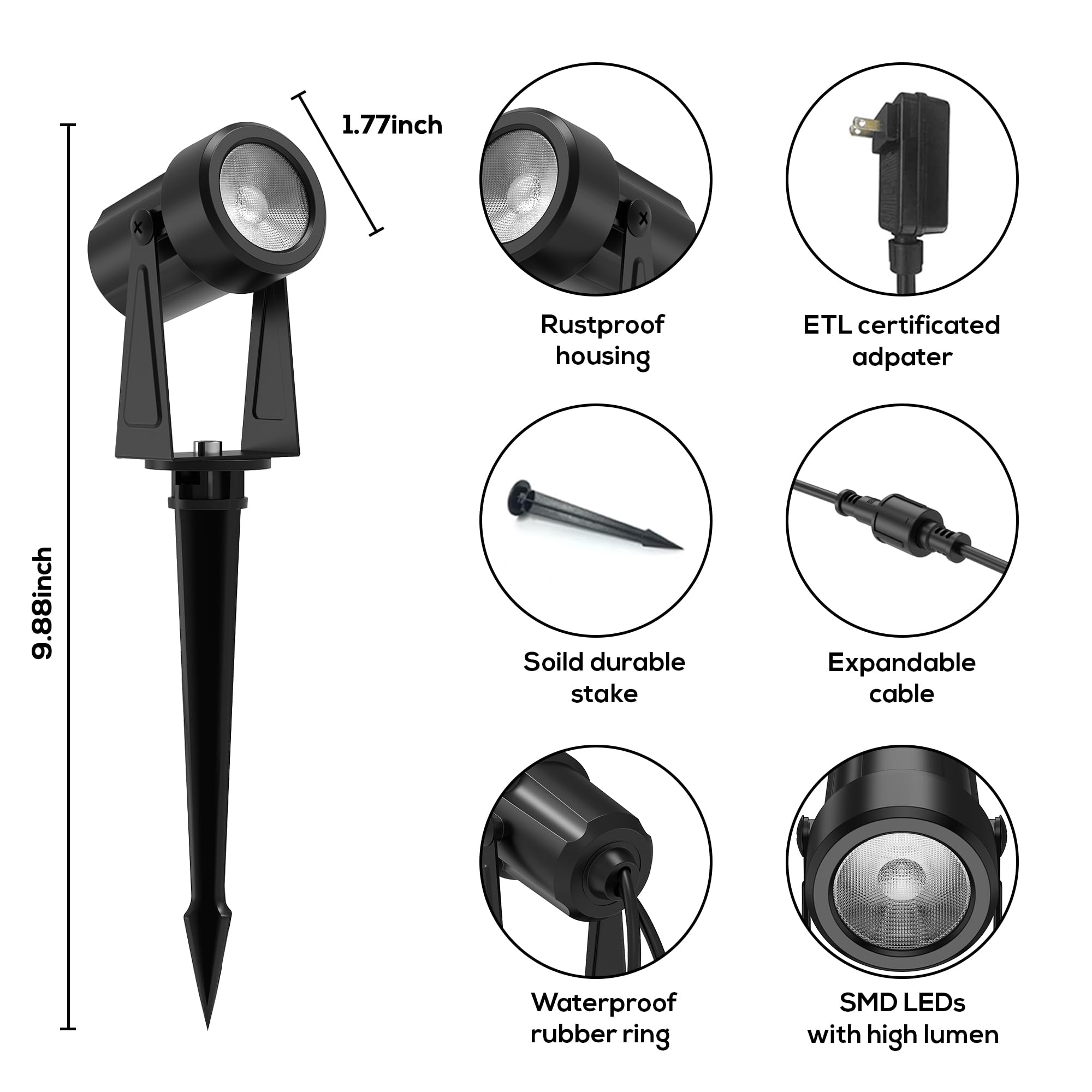 Banord RGBW Outdoor Landscape Lighting, 6 Pack LED Spotlight, IP65 Waterproof, Multicolor, Model BN-Spot-RGBW-6P