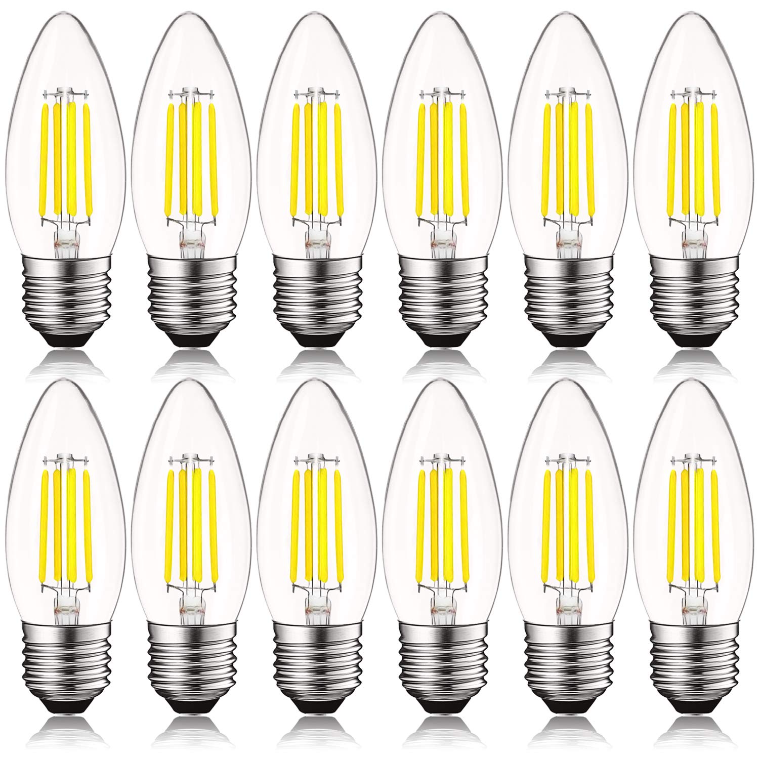 LUXRITE 5W Vintage E26 Candelabra LED Bulb, 550 Lumen, Dimmable, 5000K Bright White, Glass, 12 Pack, Model LR