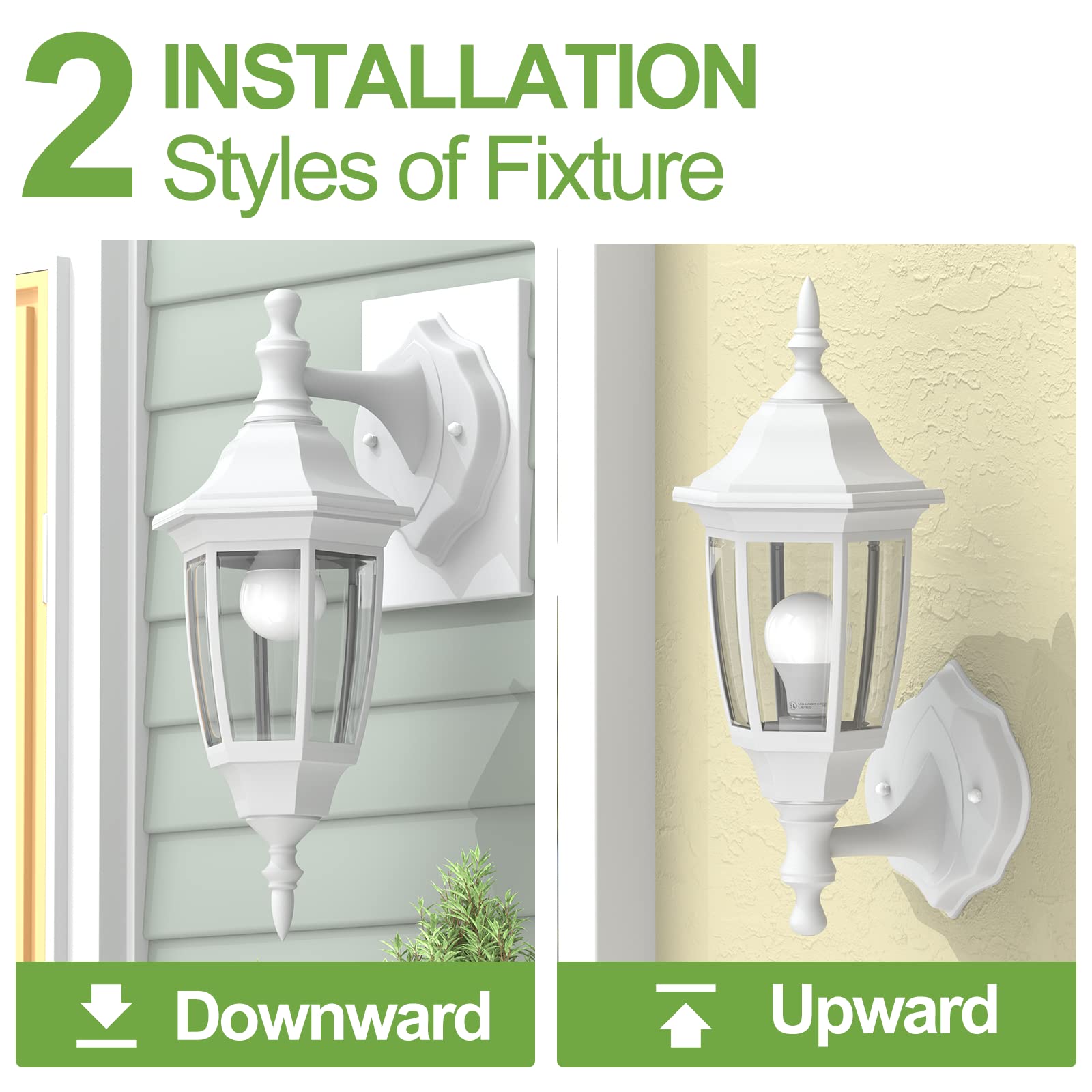 EMART Dusk to Dawn Outdoor Porch Sconce, LED Waterproof Light Fixture, Plastic, White, 2 Pack, Model EM-WGL-2-PS