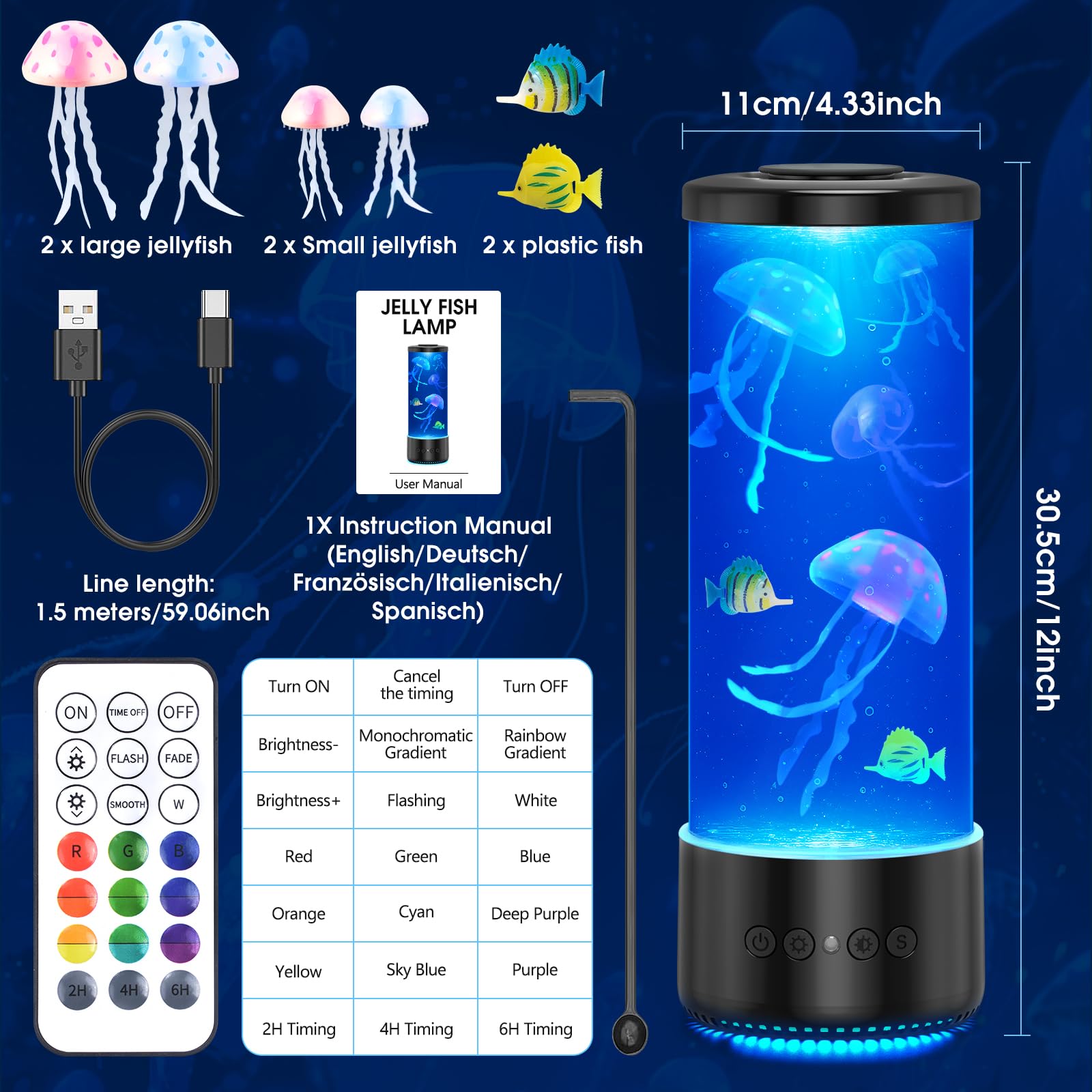 tuknuga Jellyfish Lamp with 17 Colours Setting and Remote Control, 4 Light Modes, Jelly Fish Table Lamp for Children Adults, Moo