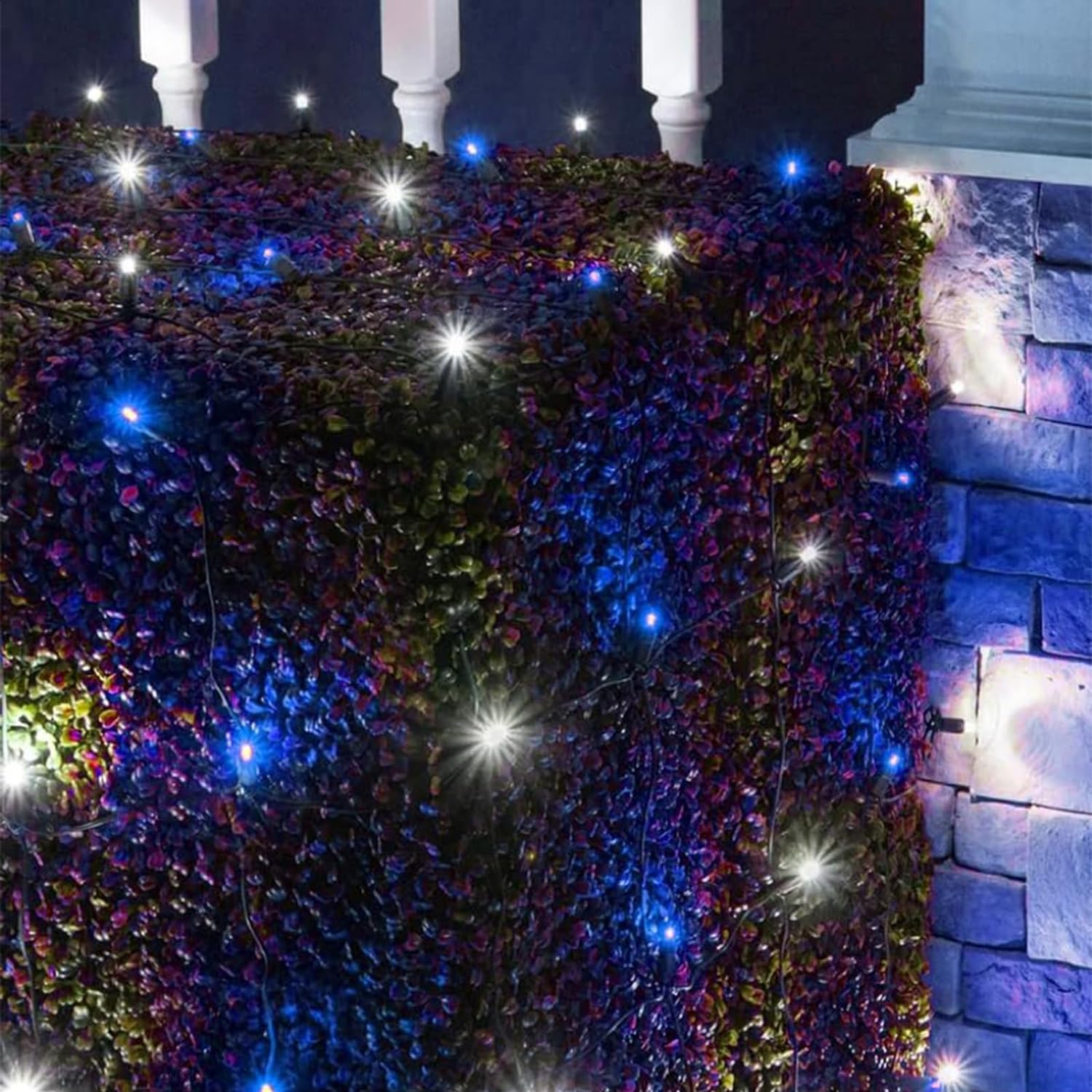 Qitong 4 Pack Solar String Lights, Each 33Ft 100 Led Blue And White Solar Fairy Lights, 8 Modes Silver Wire Solar Outdoor Lights