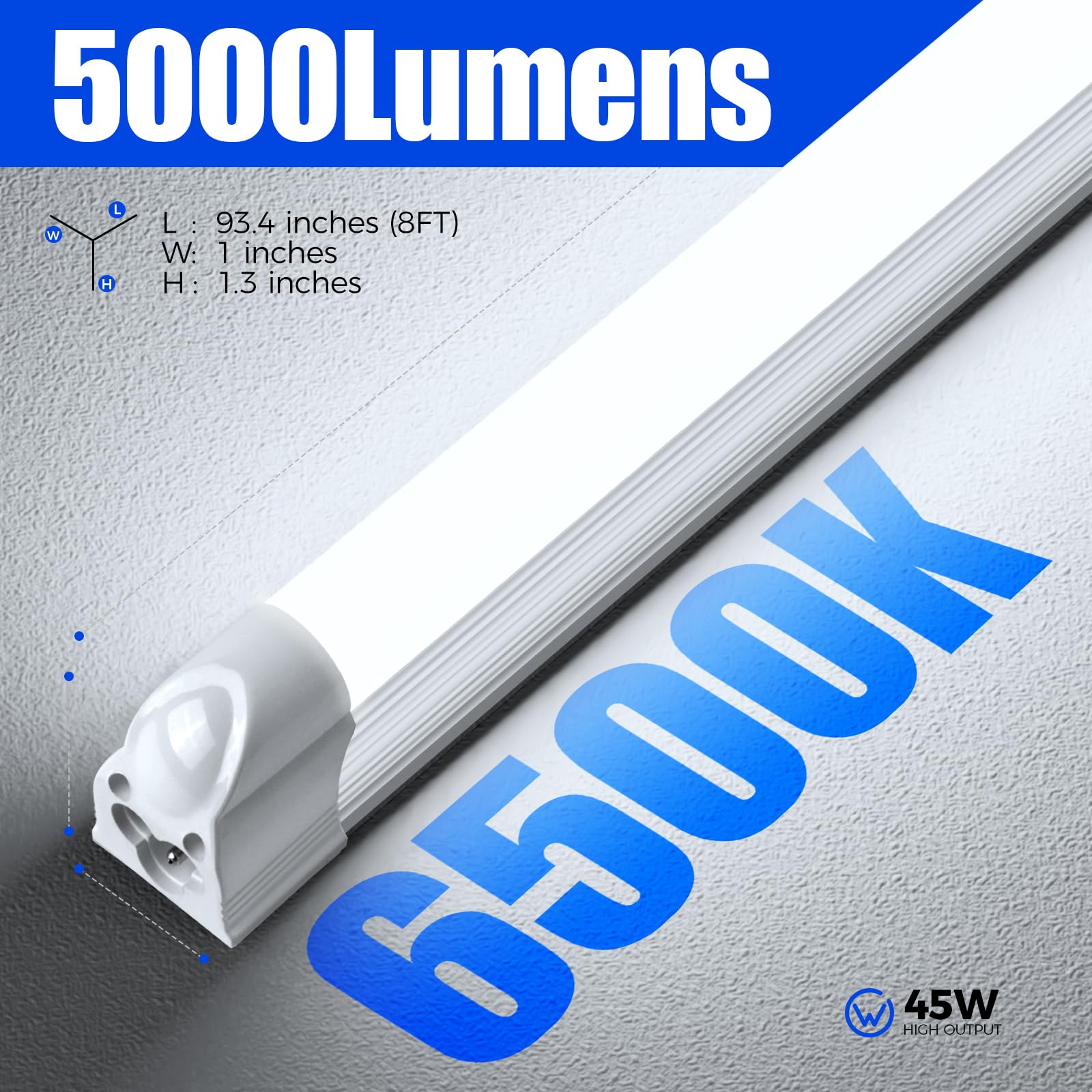 Barrina T5 Led Shop Light, 8Ft, 5000Lm, 6500K (Super Bright White), 45W, Linkable Shop Light, Led Garage Light, Corded Electric