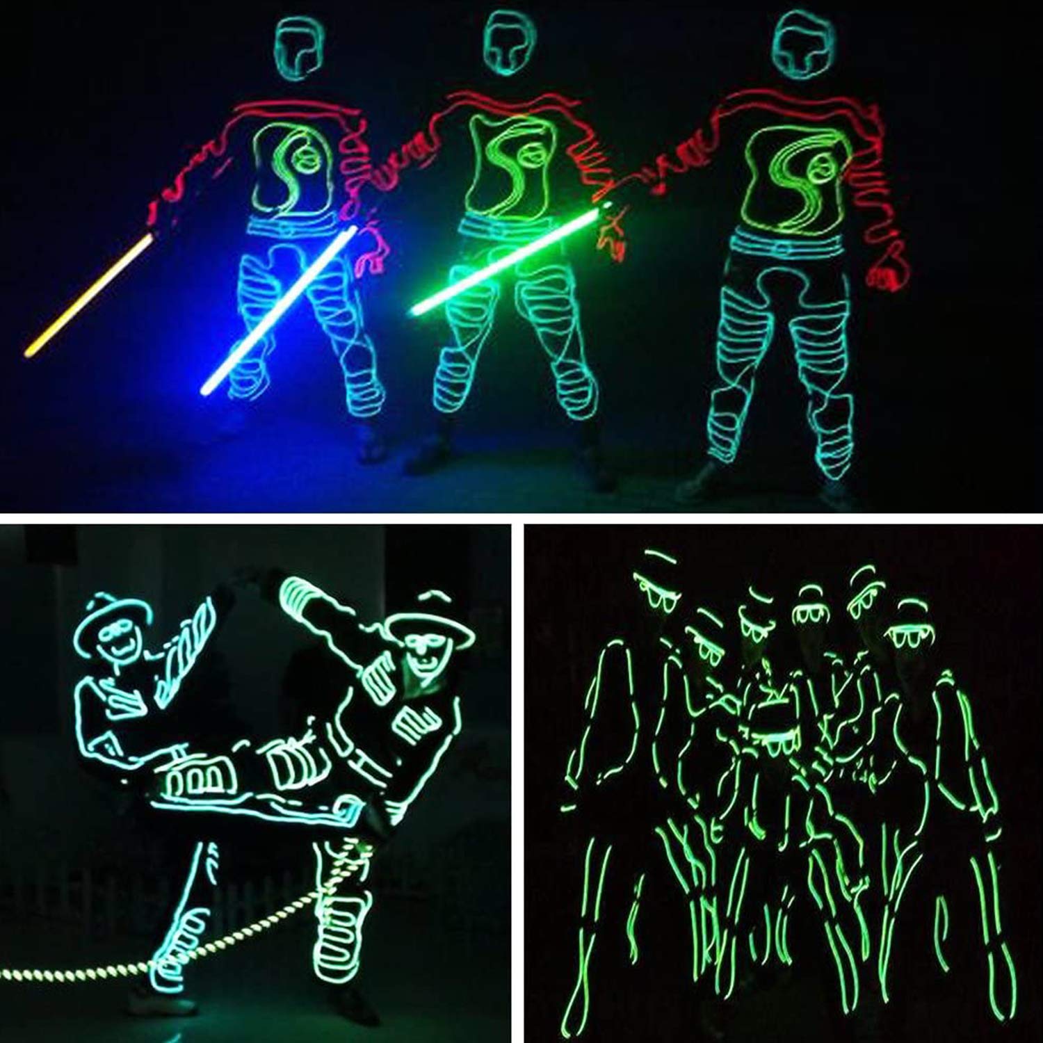 JIGUOOR EL Wire Battery Pack Neon Light Strip 16.4ft Green, 360° Illumination for DIY, Party Decoration, Pub, Halloween, Christmas