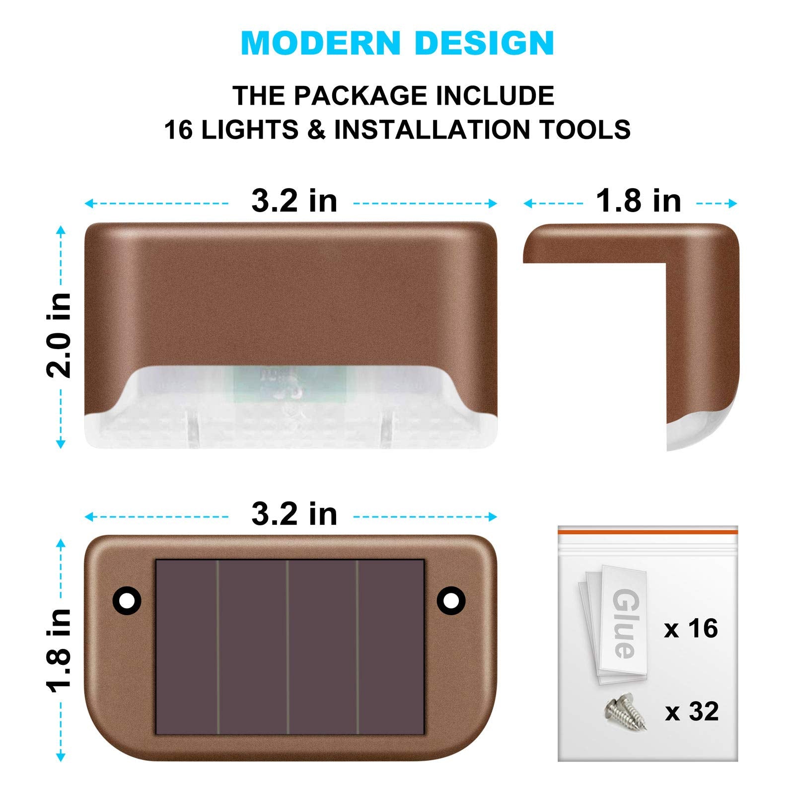DenicMic 16 Pack Waterproof LED Solar Step Lights - Multicolor Outdoor Decoration for Decks, Stairs & Patios (Model CL-STEP01)