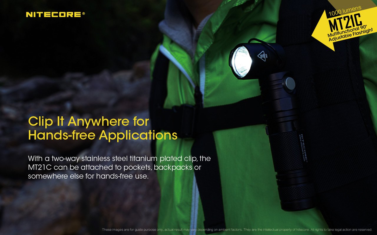 NITECORE MT21C LED Flashlight - 1000 Lumen, USB Rechargeable, Black, Right Angle 90° Tiltable Head, Anodized Aluminium