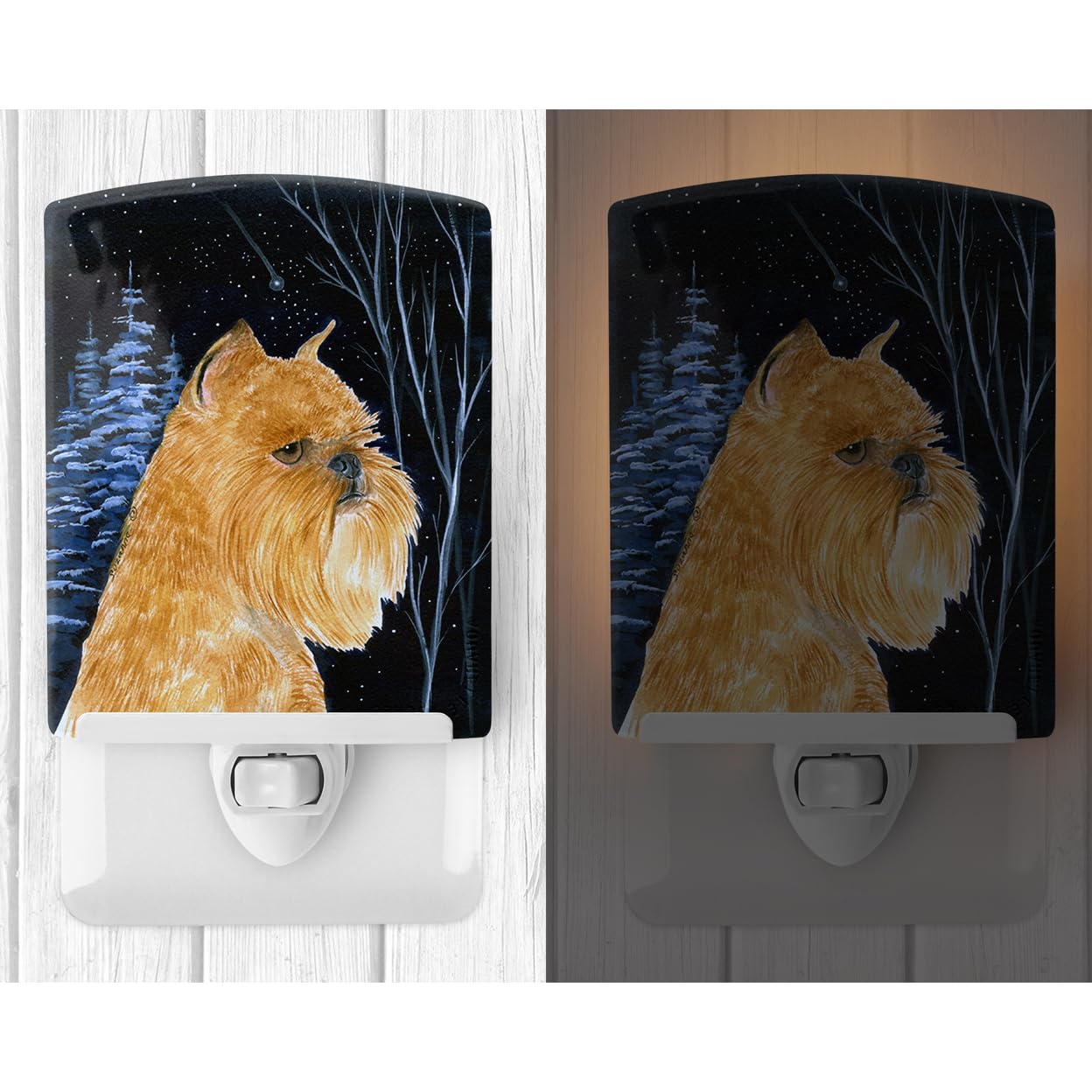 Carolines Treasures Ceramic Night Light, Starry Night Brussels Griffon, UL-Certified, 6x4x3in, Multicolor, Model SS8362CNL