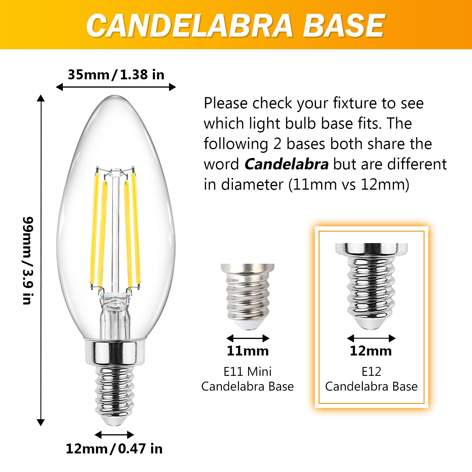 Ascher E12 Candelabra LED Light Bulbs 60W Equivalent 550 Lumen Daylight White Pack of 5