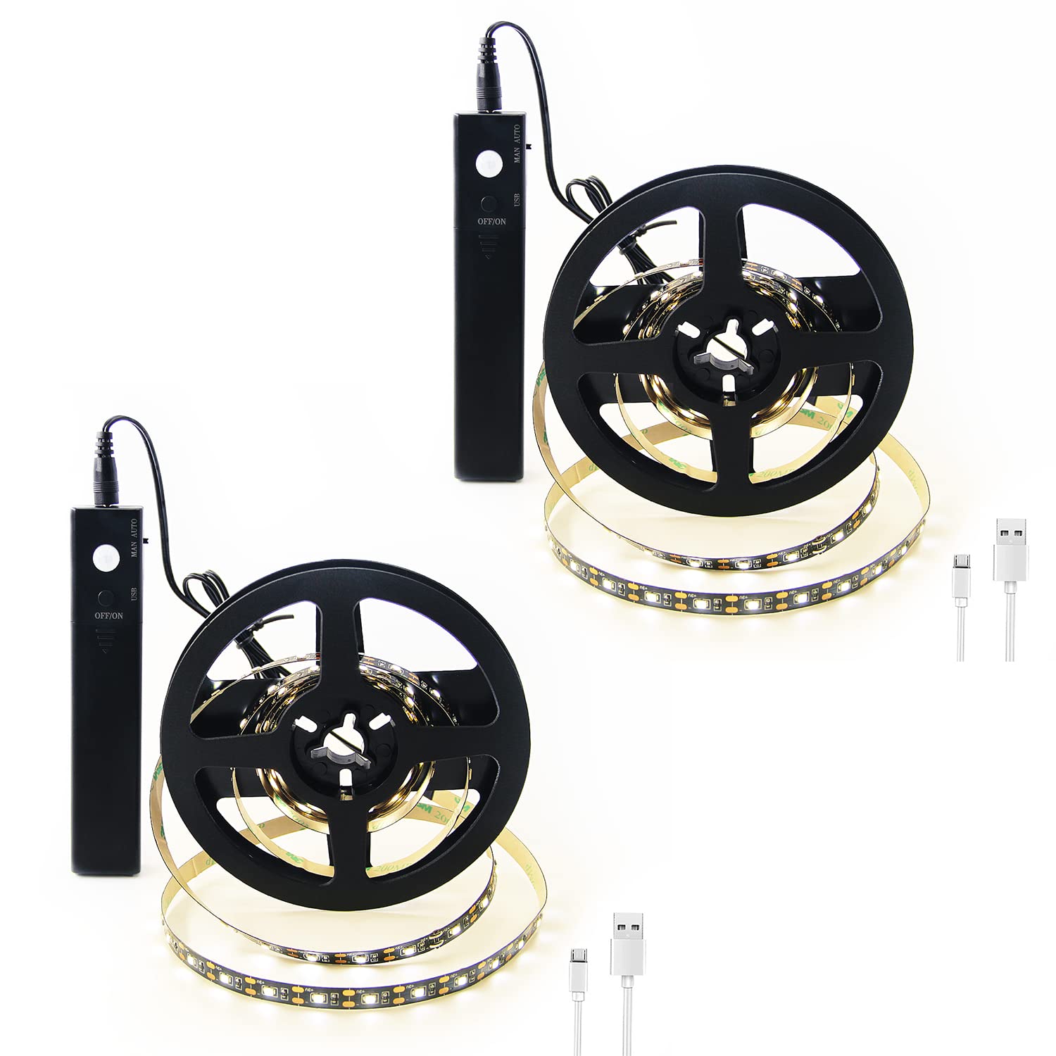 VST LED Strip Light with Motion Sensor, 3000K Warm White, 2 Pack, Battery Operated, Black, Model BT13