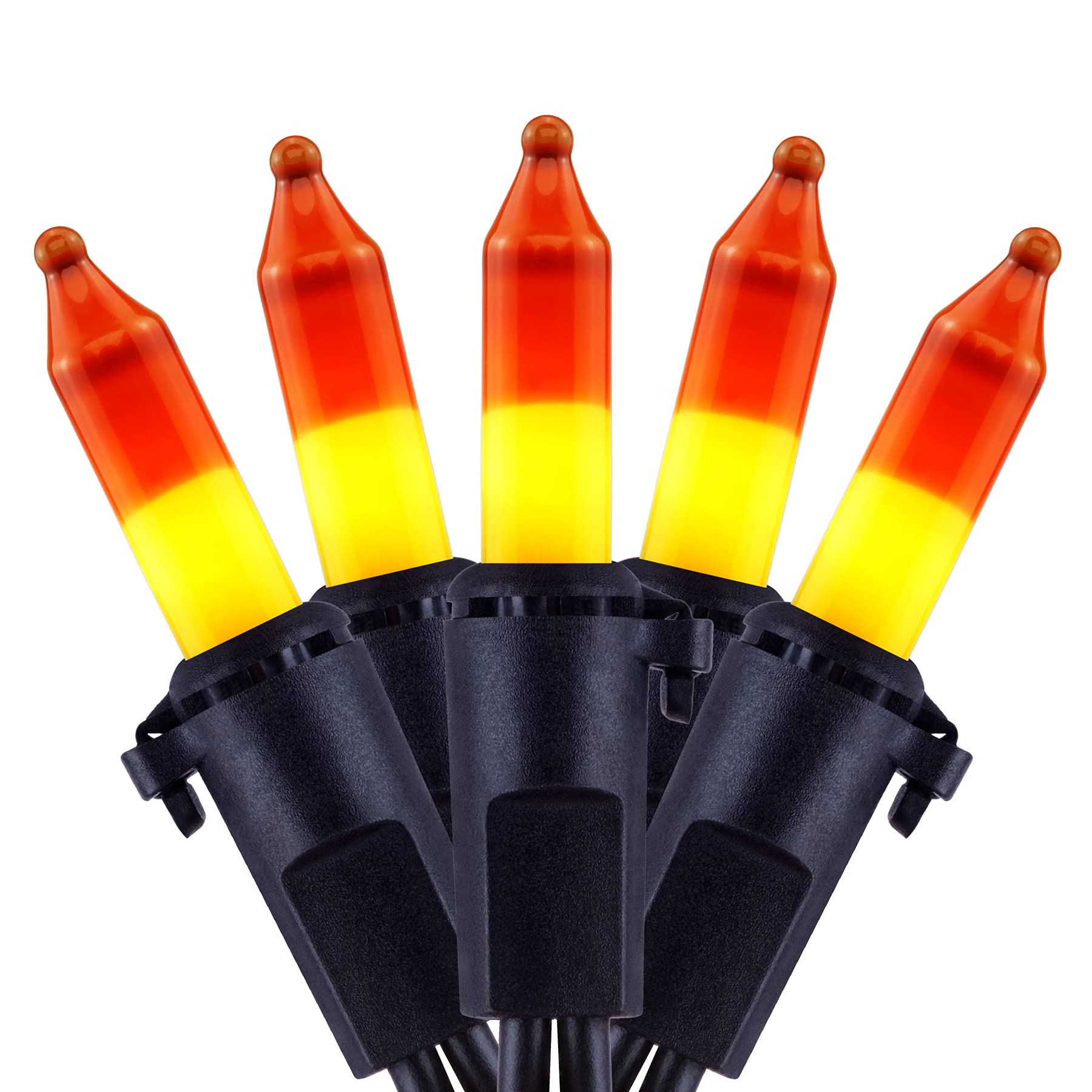 YULETIME Candy Corn String Lights with Black Wire, 66 Feet 200 Count UL Certified Christmas Light, Pack of 2 Sets 33 Ft 100 Mini