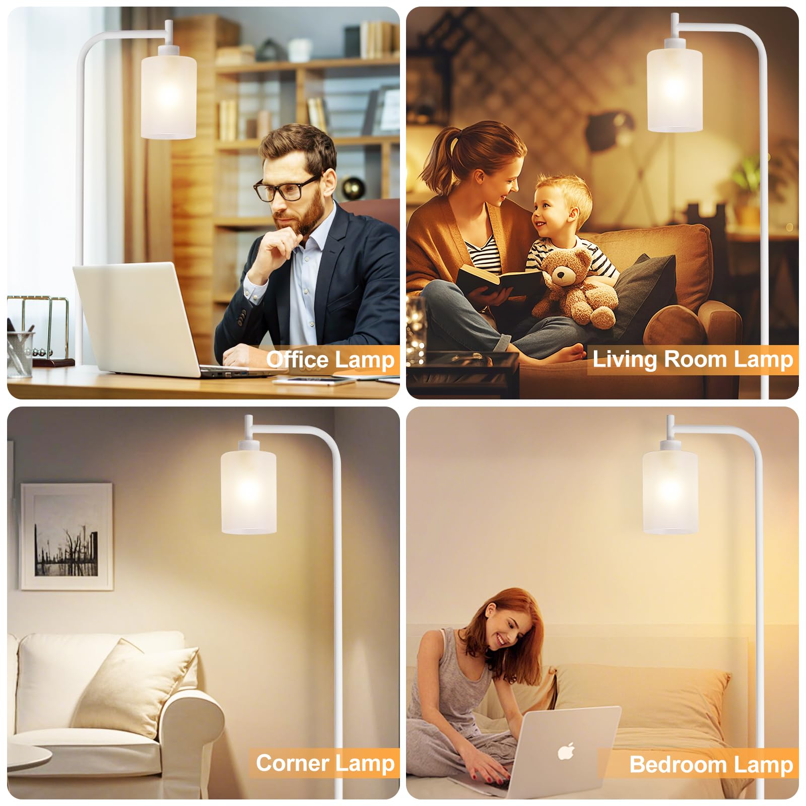 DINGLILIGHTING Floor Lamp - Modern White Standing Lamp with Frosted Glass Shade, 8W LED Bulb Included, Model WSFLL005-WH