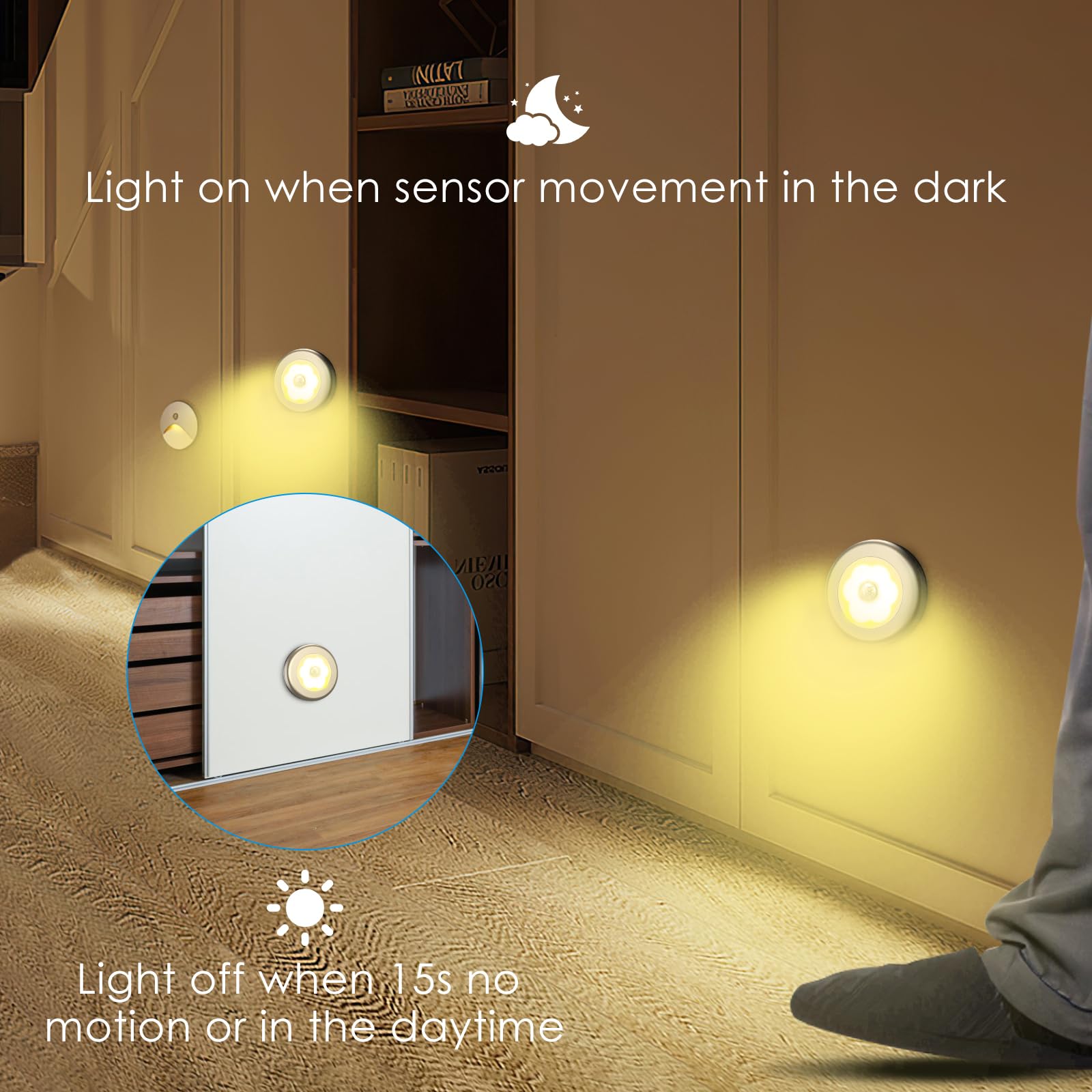 Amir 3.15Motion Sensor Light, 6 Pack Cordless Battery-Powered Led Night Light, Stick-Anywhere Closet Lights Stair Lights, Safe L