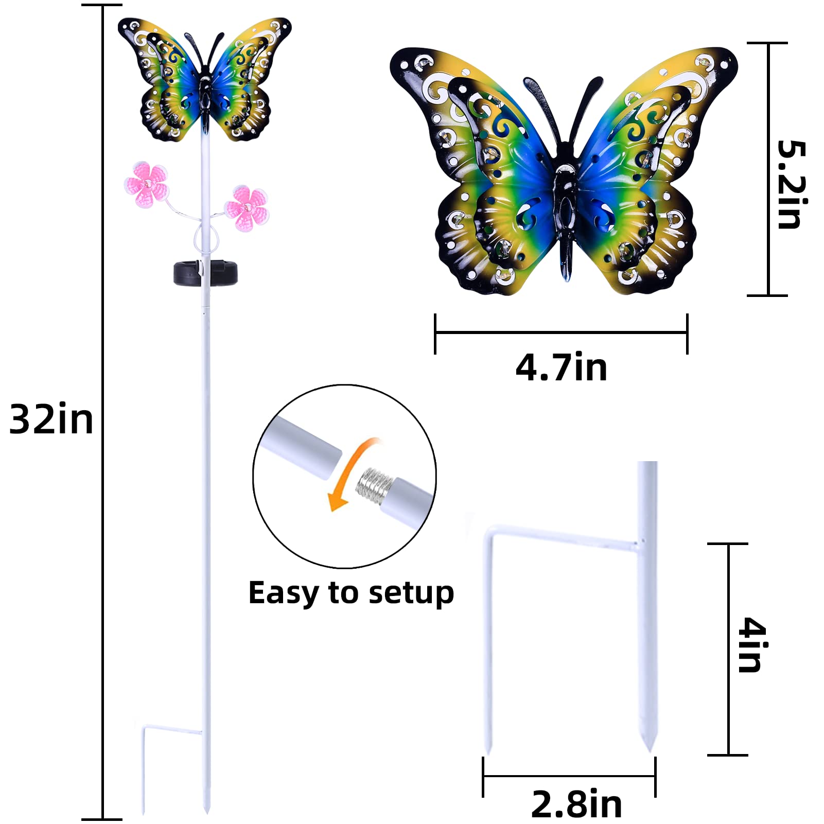 VGYVGYCC Solar Garden Lights 2 Pack - Metal Butterfly LED Stake Lights, Waterproof, Blue