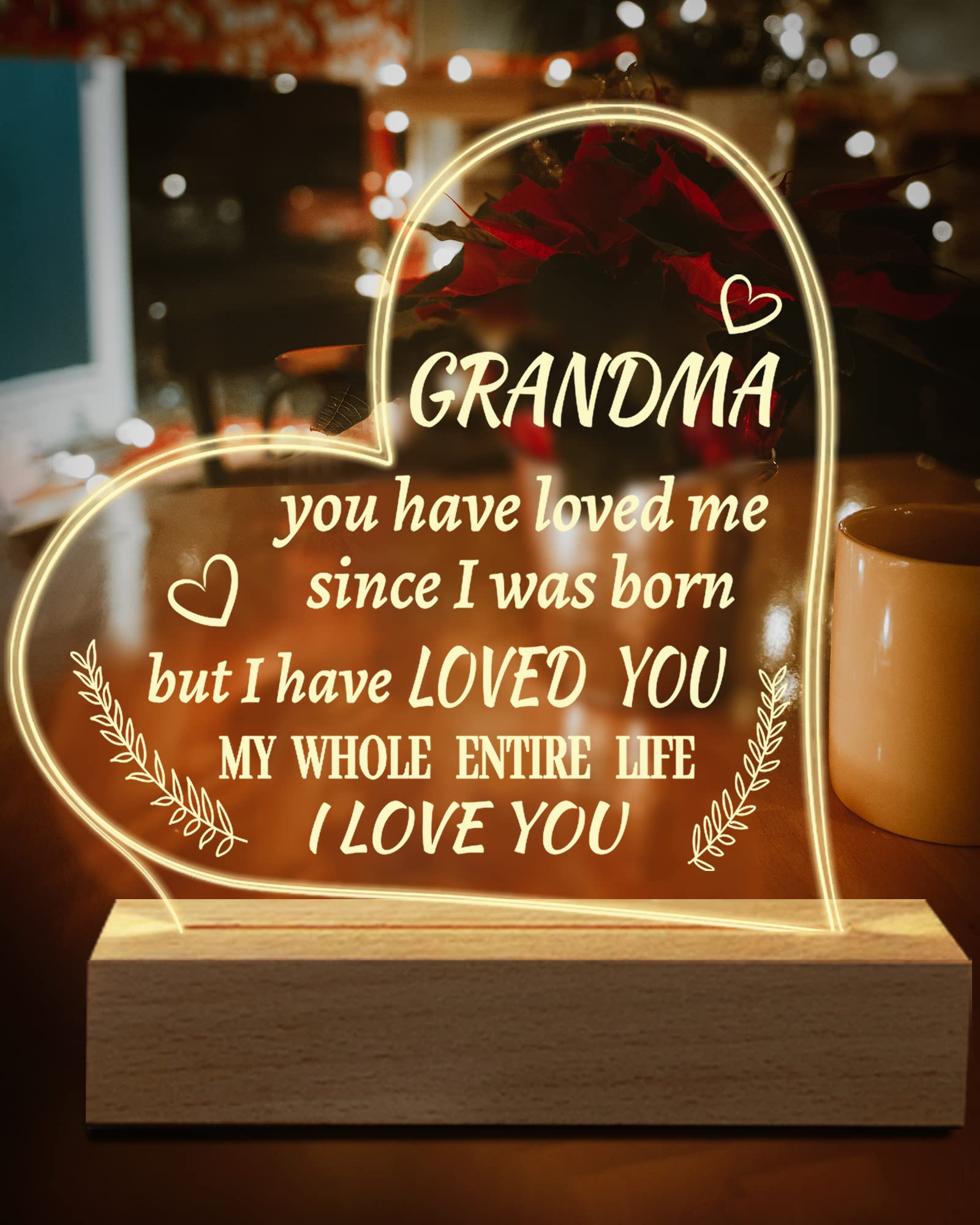 Hiipeenow Grandma Gifts From Grandchildren, Engraved Night Light 15 * 19Cm, Birthday Christmas Mothers Day Gifts For Grandma, Na