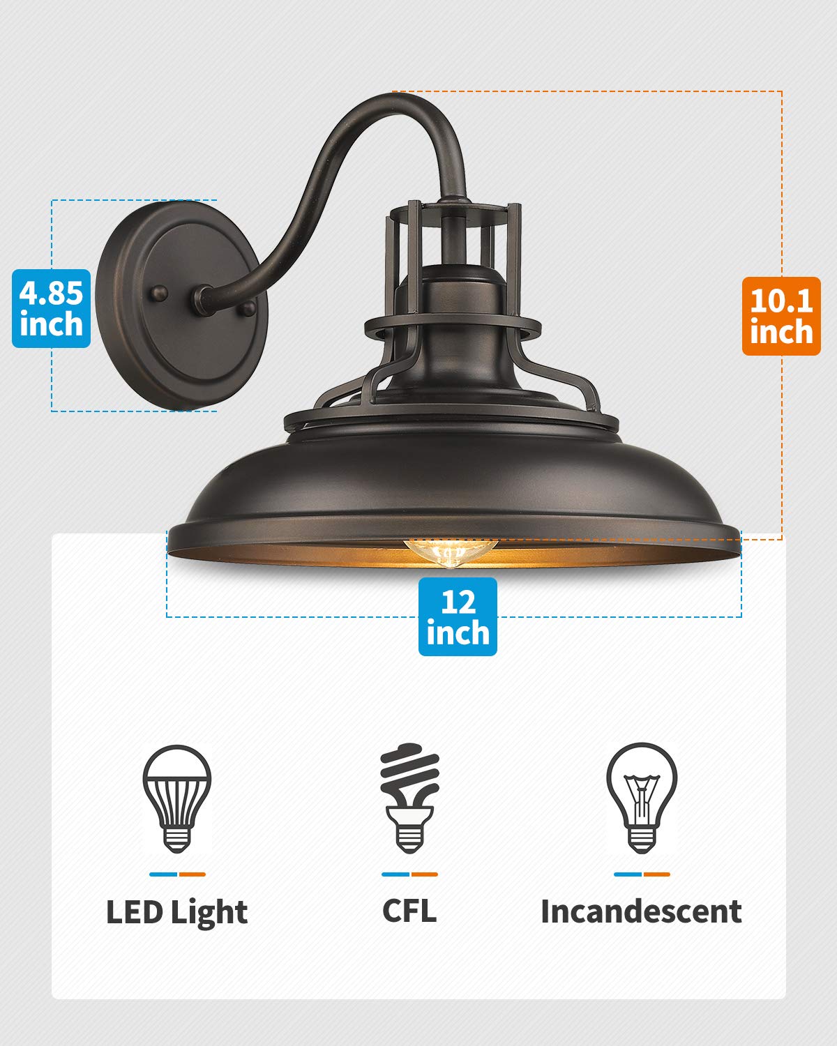 FEMILA Gooseneck Barn Light - Vintage Indoor Outdoor Wall Sconce, 12", Oil Rubbed Bronze Finish