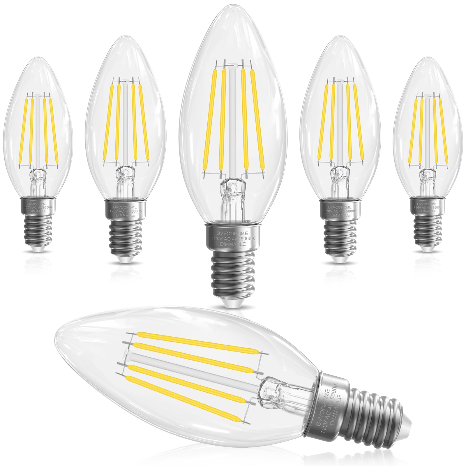 Gvvoohome 40 Watt Candelabra Light Bulbs, E12 Led Bulb Dimmable Chandelier Bulb, 5000K Daylight B10 Candle Light Bulb, 90+Cri, 4