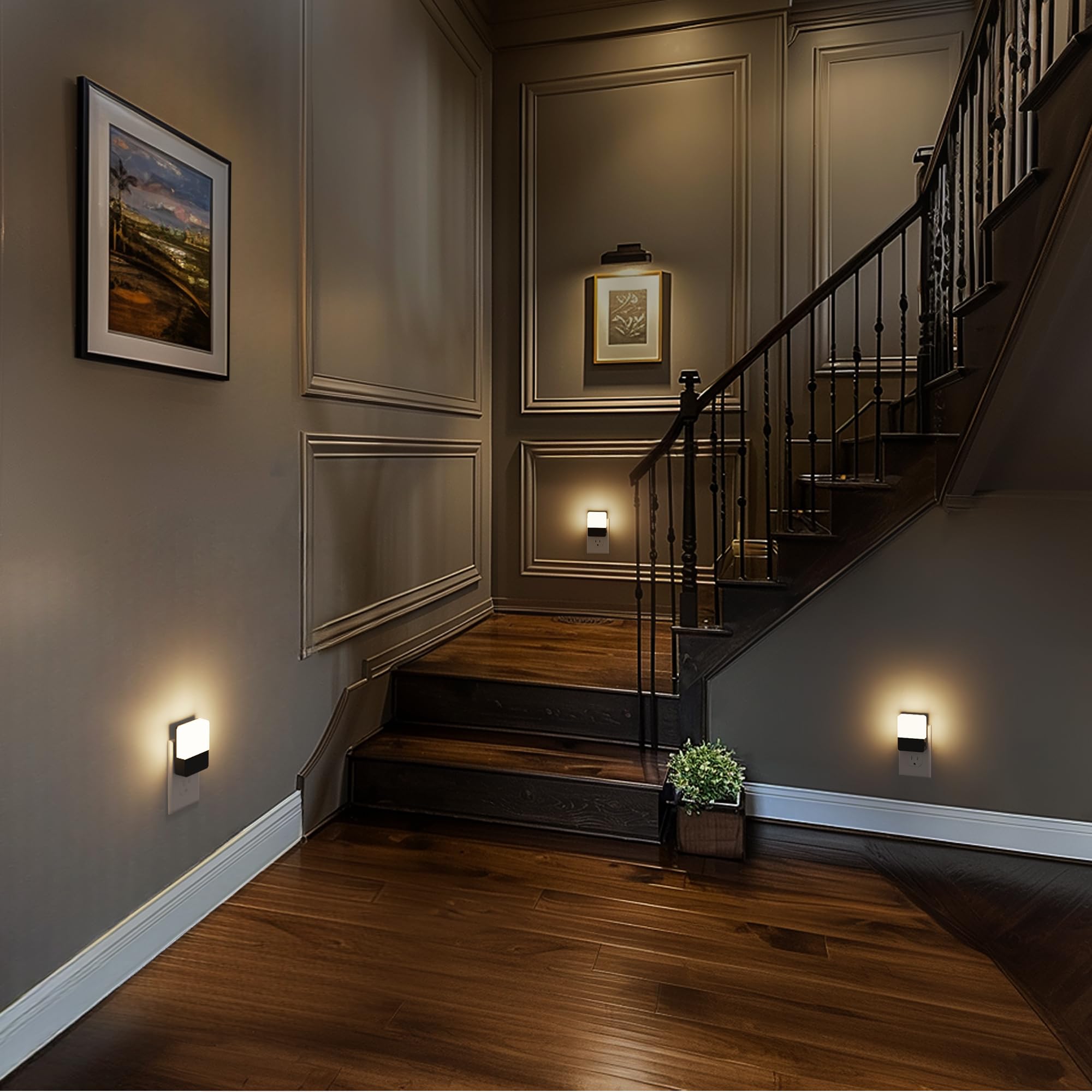 Briignite Night Light Plug with Dusk to Dawn Sensor, Soft White 3000K, 3-Level Brightness, 2 Pack, Plastic
