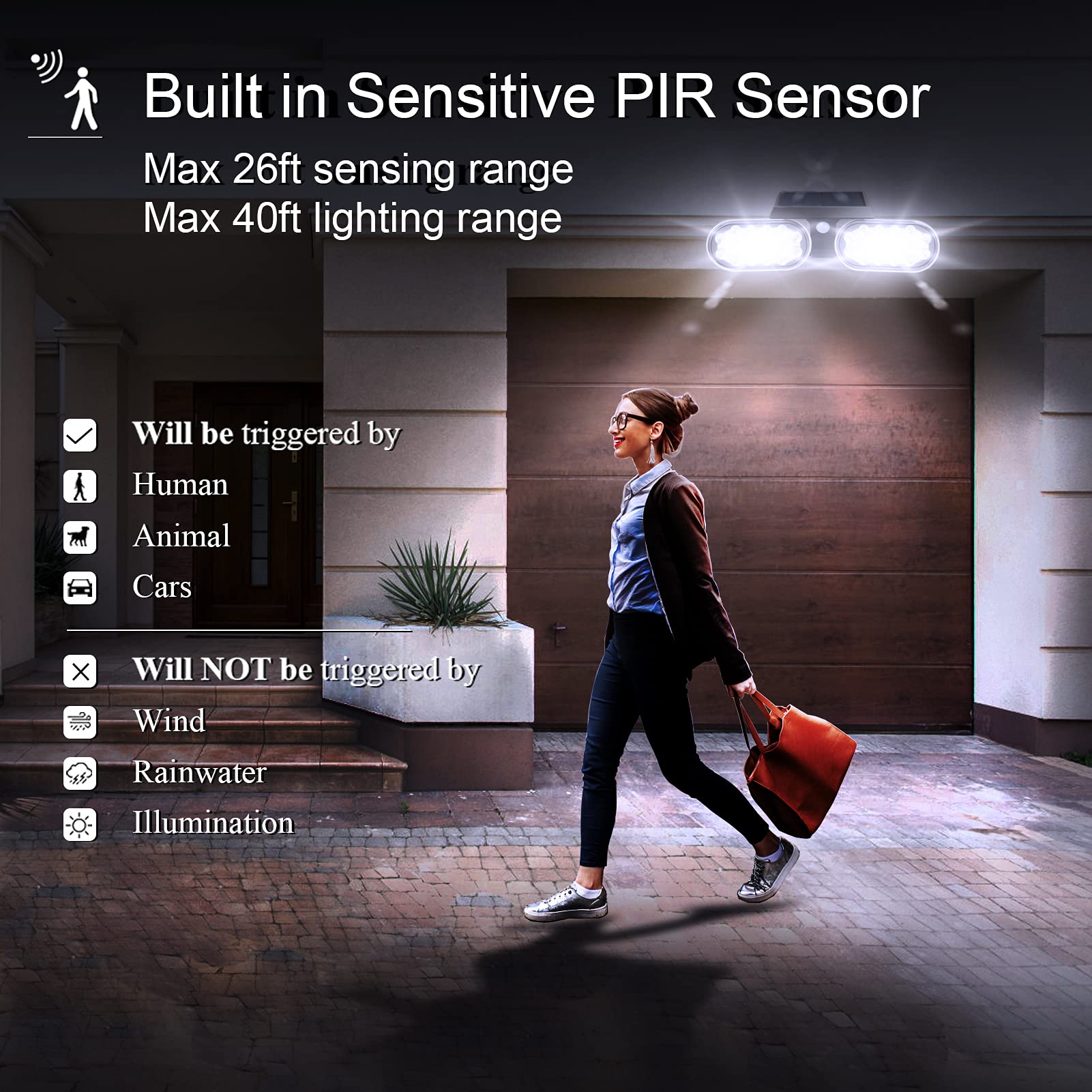 Emaner Outdoor Motion Lights Solar Powered, Solar Flood Lights, Stay On Or Motion On/Off 2-Mode, Dusk To Dawn Security Solar Lig