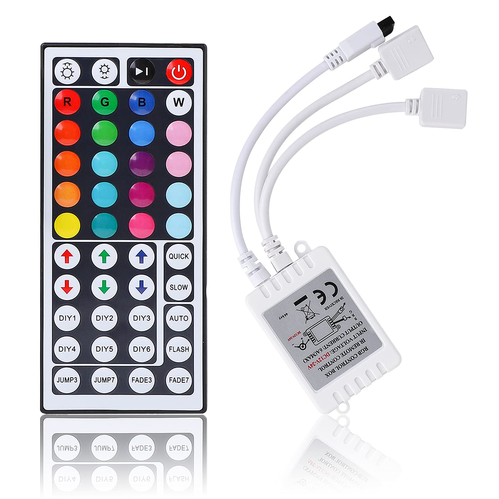 BZONE RGB LED Controller 2-Port 4Pin Dual Output with 44 Keys IR LED Light Remote Control DC12V-24V for 5050 3528 RGB LED Strip 