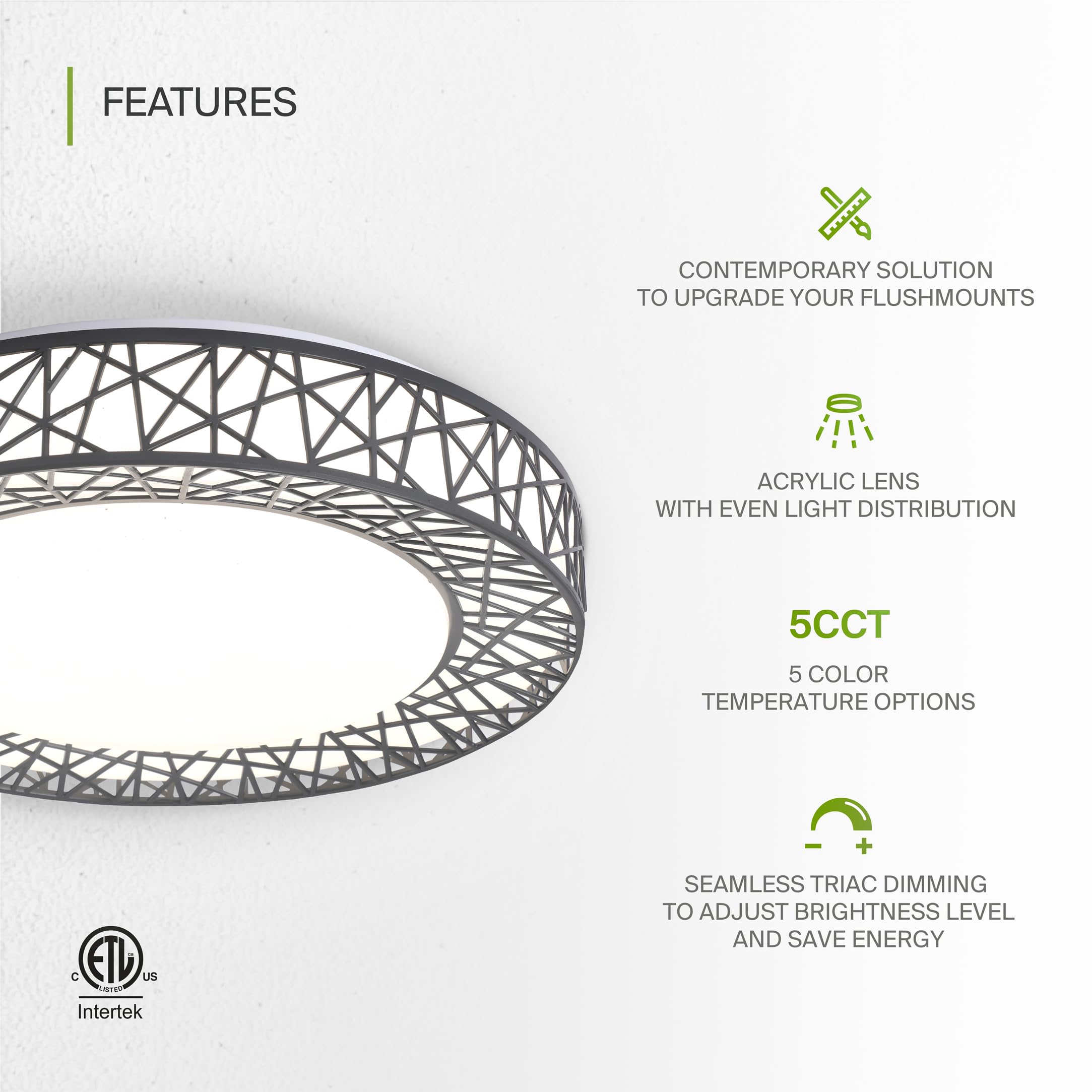 ASD 16 Inch LED Flush Mount Ceiling Light - 28W 1752LM - Dimmable - Matte Black - Model A-LOFT-FM-16D28BK