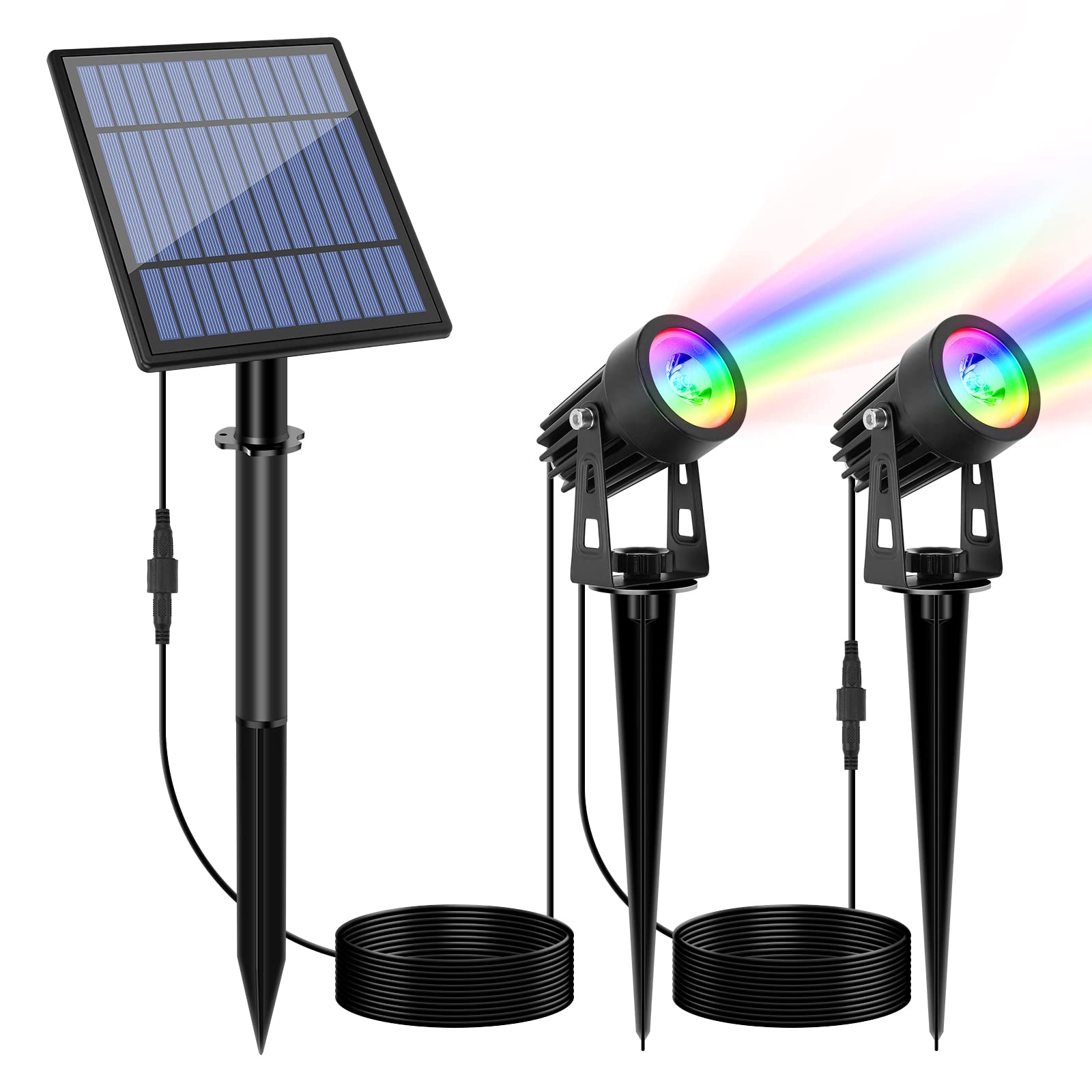 APONUO Metal Solar Spot Lights Outdoor with 9.8ft Cable Solar Powered Landscape Lighting Low Voltage IP65 Waterproof Auto On/Off