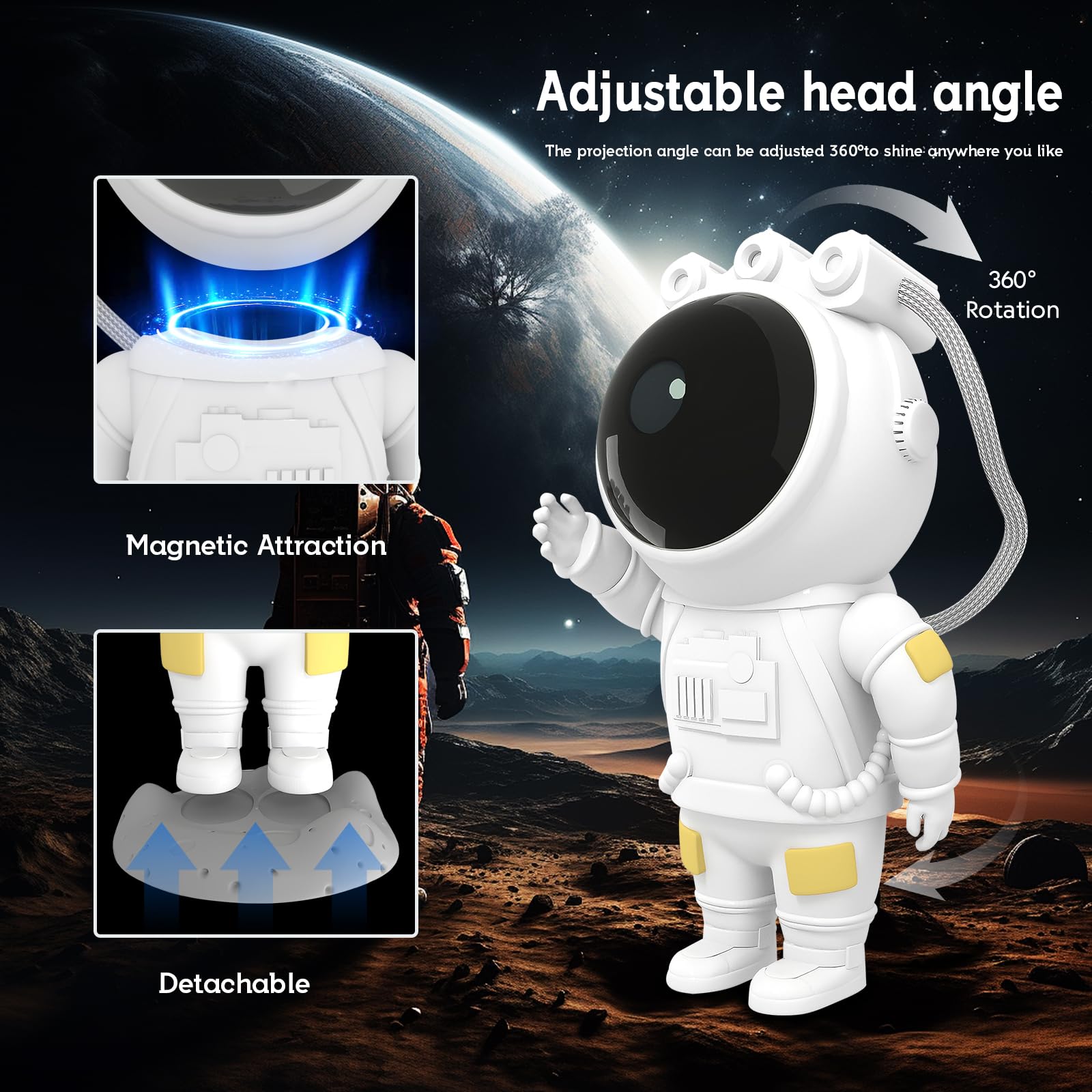 MYSTILUCK Astronaut Star Projector LED Lamp with Timer & Remote Control, White, Model IGB-B55, Kids Room Decor