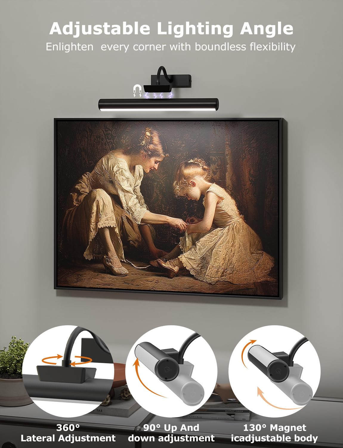 Skairipa Picture Light With Remote  16In Battery Operated Picture Lights For Wall 5000Mah  3 Color Modes And Dimmable Led Art Lighting With Timer For discomfort-reducingting  Frame  Gallery (Black-1Pack)