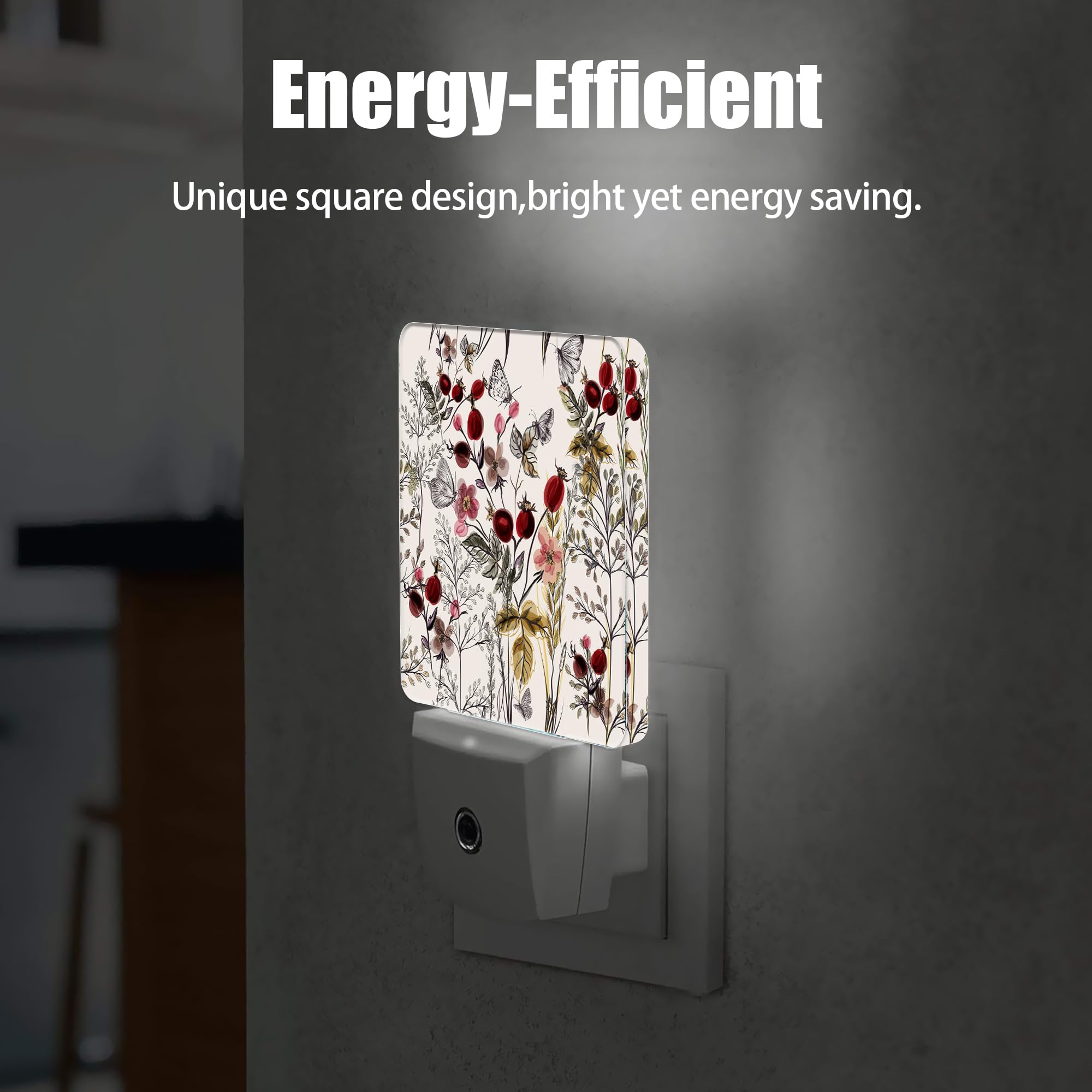 Jopowide Vintage Flower Night Light, Butterfly Plug Into Wall With Dusk To Dawn Light Sensors, Warm Nightlights For Bedroom, Bat