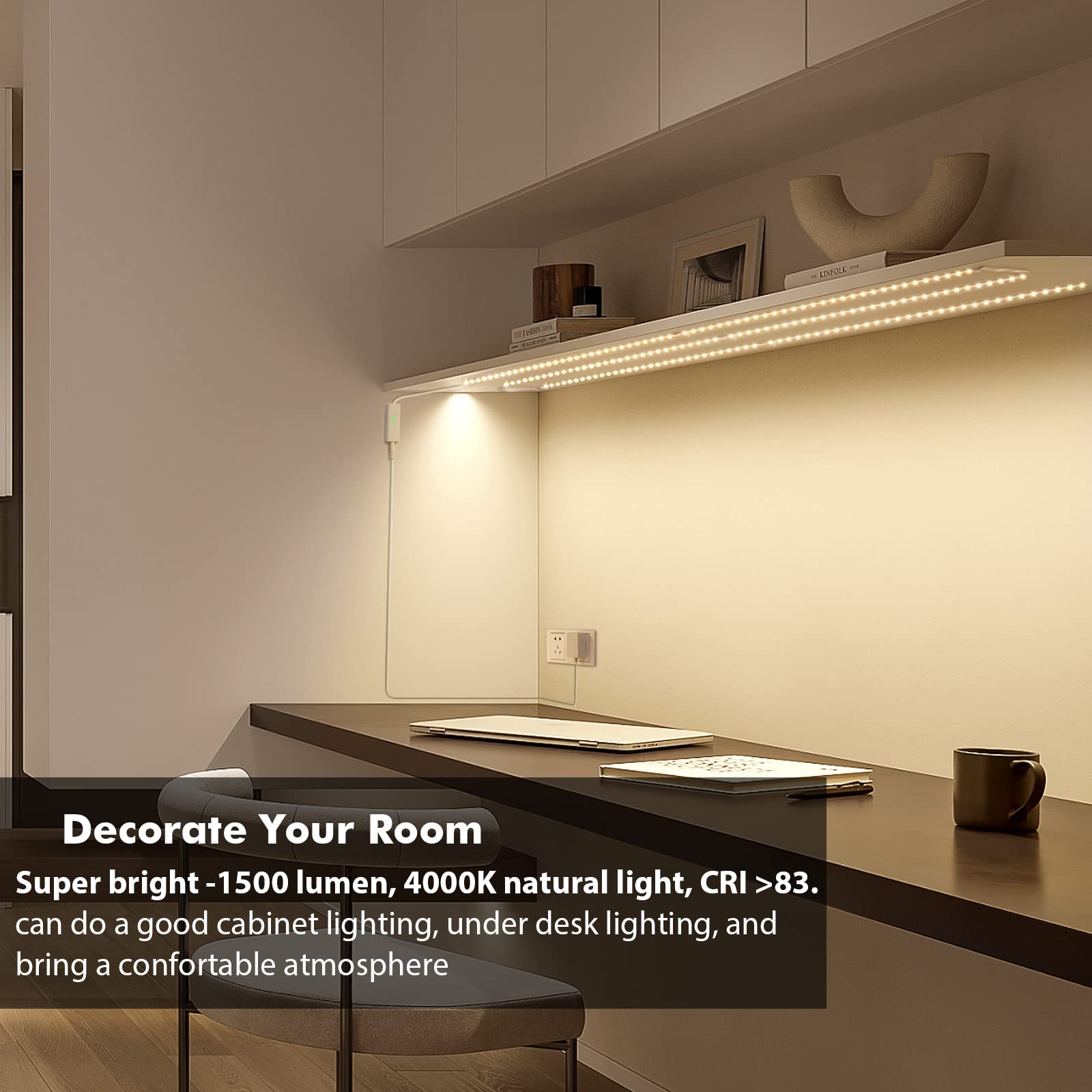 Wobane Under Cabinet Lighting Kit, 6Pcs 20Inch Led Strip Bars With 24W Adapter,Rf Remote,Super Bright Daylight For Kitchen Cabinet,Under Desk,Counter Lighting,4000K Natural White,1500 Lumen,Dimmable