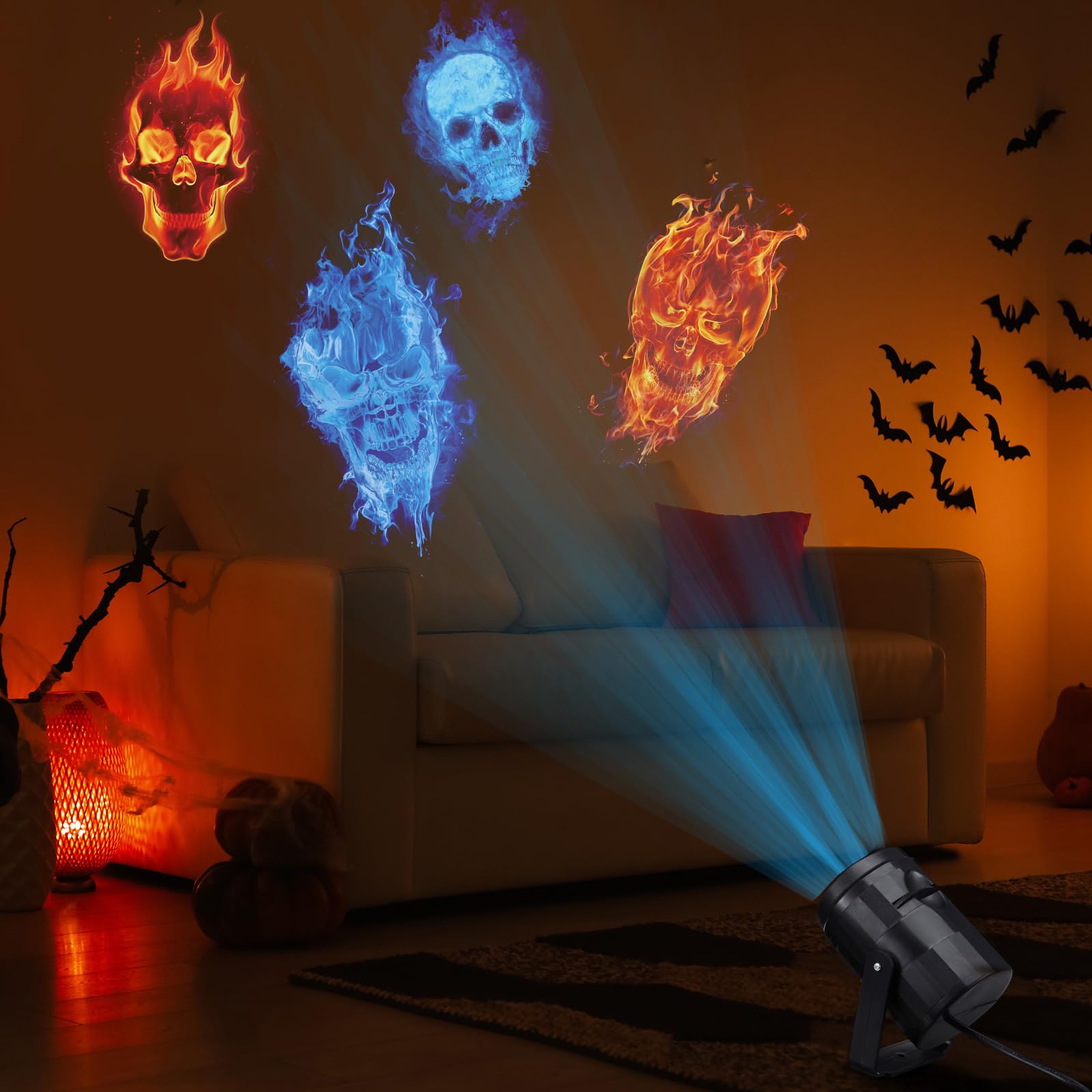 Vihose Halloween Skull Projector Hologram Lights For Decoration Outdoor 4 In 1 Projector Digital Decoration Kit For Holiday Indoor Party Yard Decor