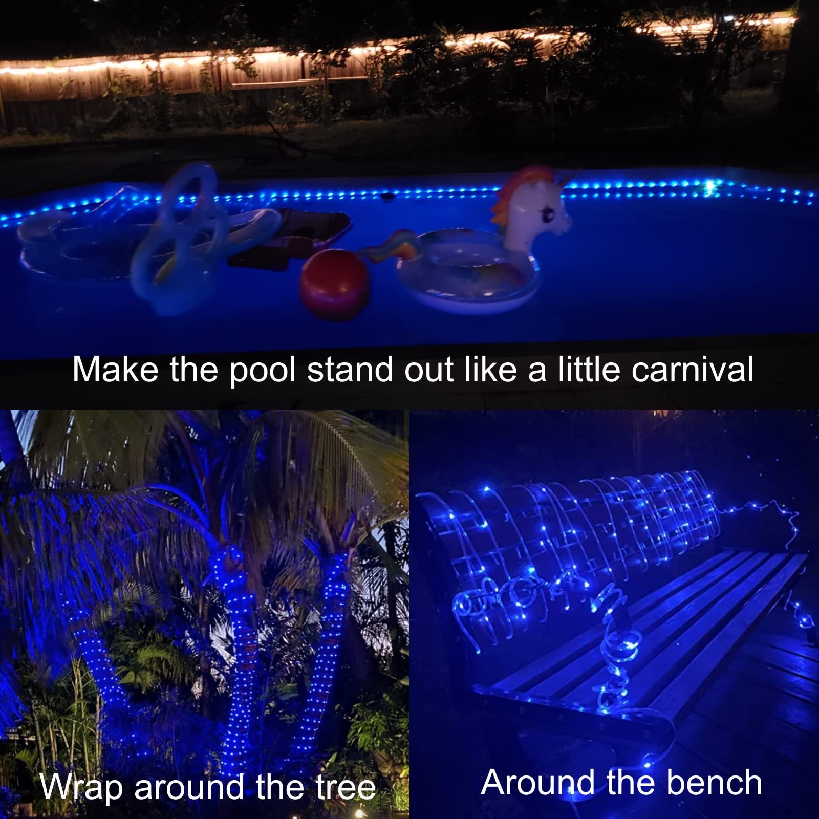 Qitong Blue Solar Rope Lights, 2 Pack 33Ft 100L, Pvc Fairy Lights For Outdoor Decoration