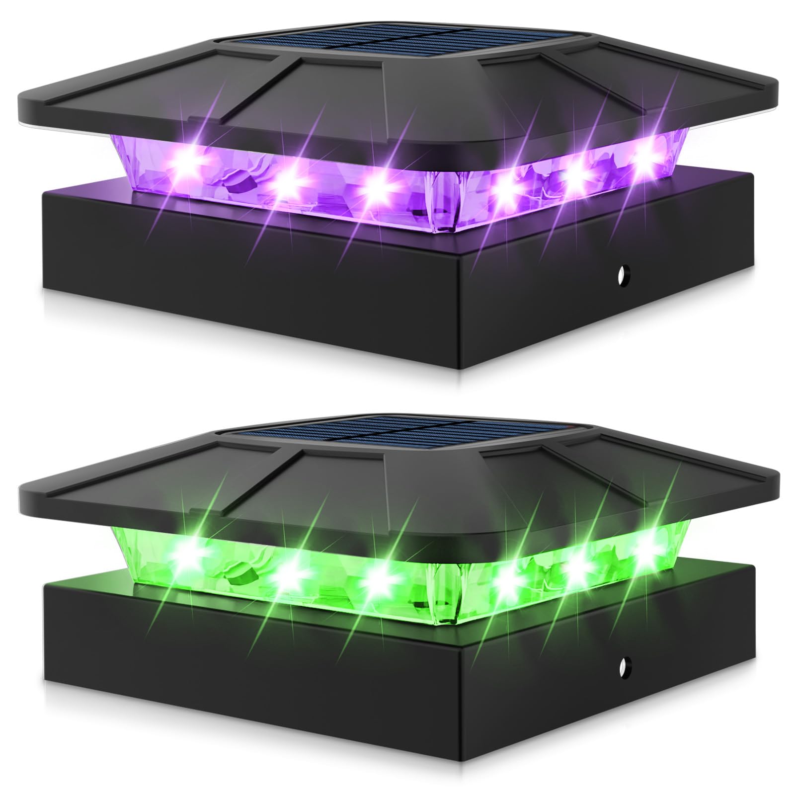 Peasur Rgb Color Changing Solar Post Cap Lights Outdoor  2 Pack 4X4 Solar Powered Fence Light Waterproof For Wood Vinyl Posts  Led Post Top Lighting For Deck Porch Railing Outside