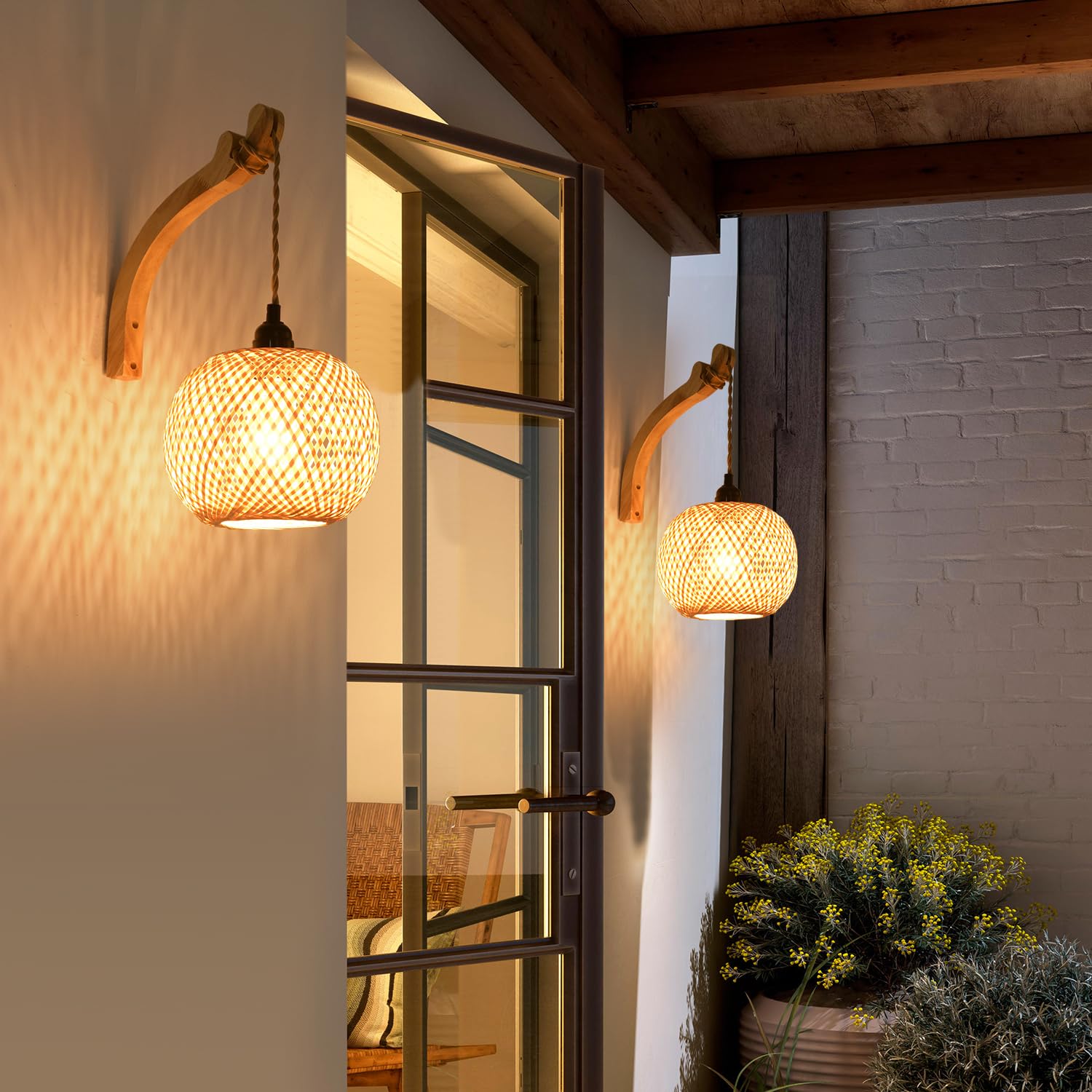 Plug In Wall Sconce Farmhouse Wicker Wall Lamp Plug In Hand Woven Rattan Wall Light Farmhouse Rustic Boho Sconces Wall Lighting For Living Room Bedroom