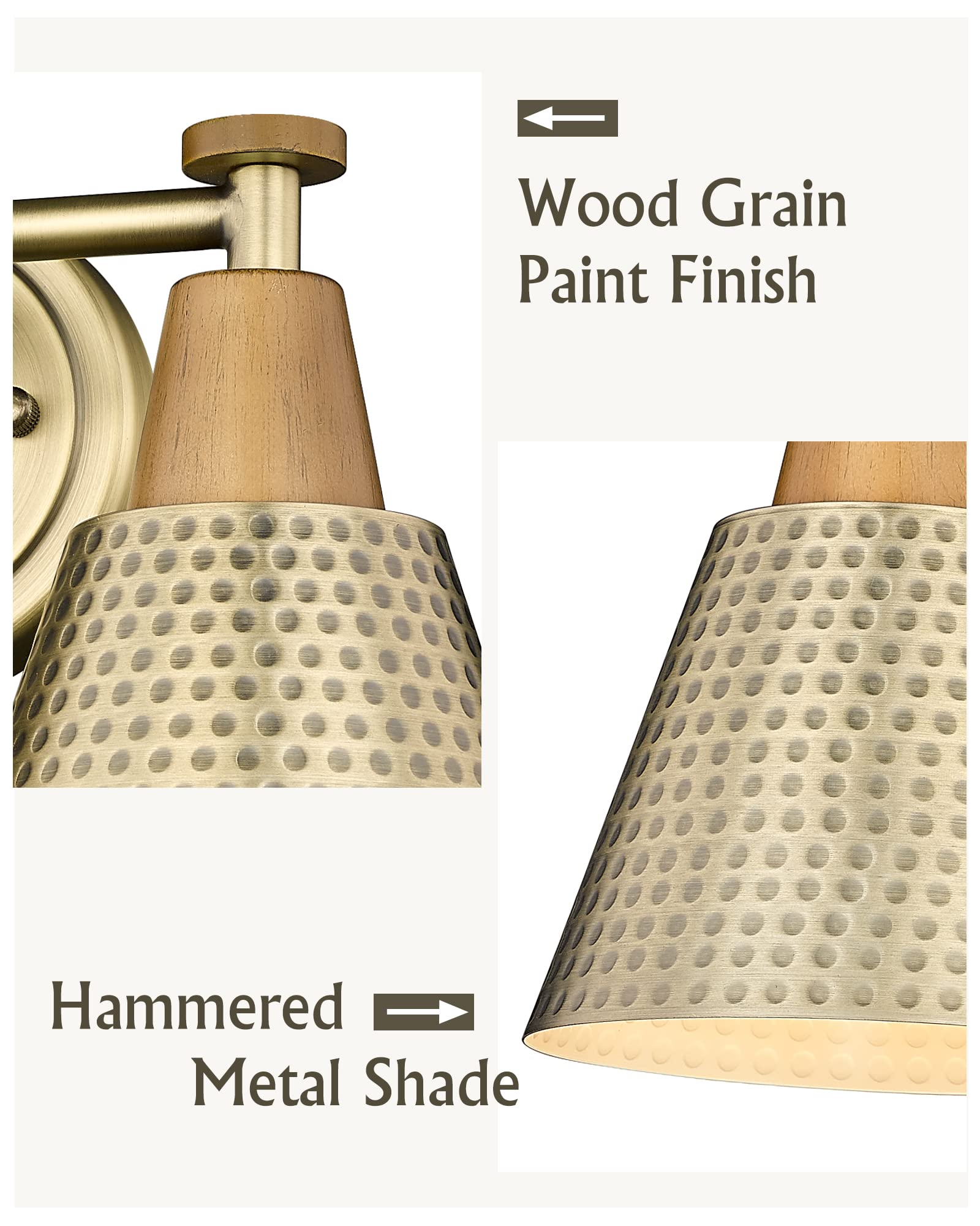 FEMILA 2-Light Bathroom Vanity Lights, Antique Brass Wall Sconces with Hammered Metal Shade