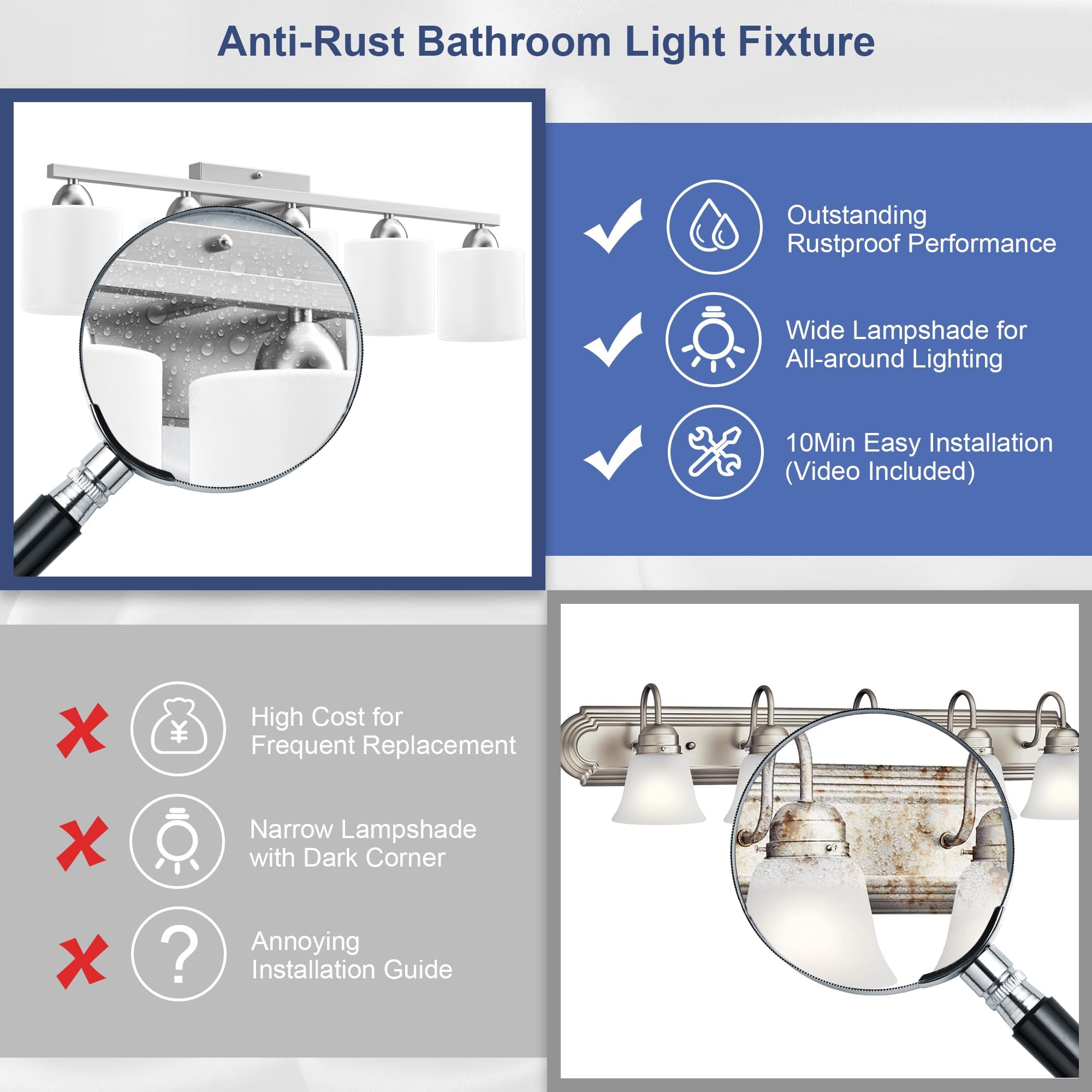 Dekang Bathroom Lighting Fixtures Over Mirror, Anti-Rust Vanity Light Fixture For Bathroom, Modern 5-Light Wall Sconce Light For