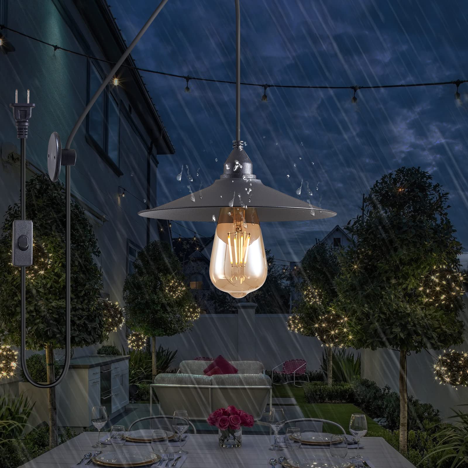 Kolakodlux Hanging Lamp With Plug In Cord Outdoor Lamps For Patio Waterproof Waterproof Pendant Light With Plug Outdoor Lamps Fo