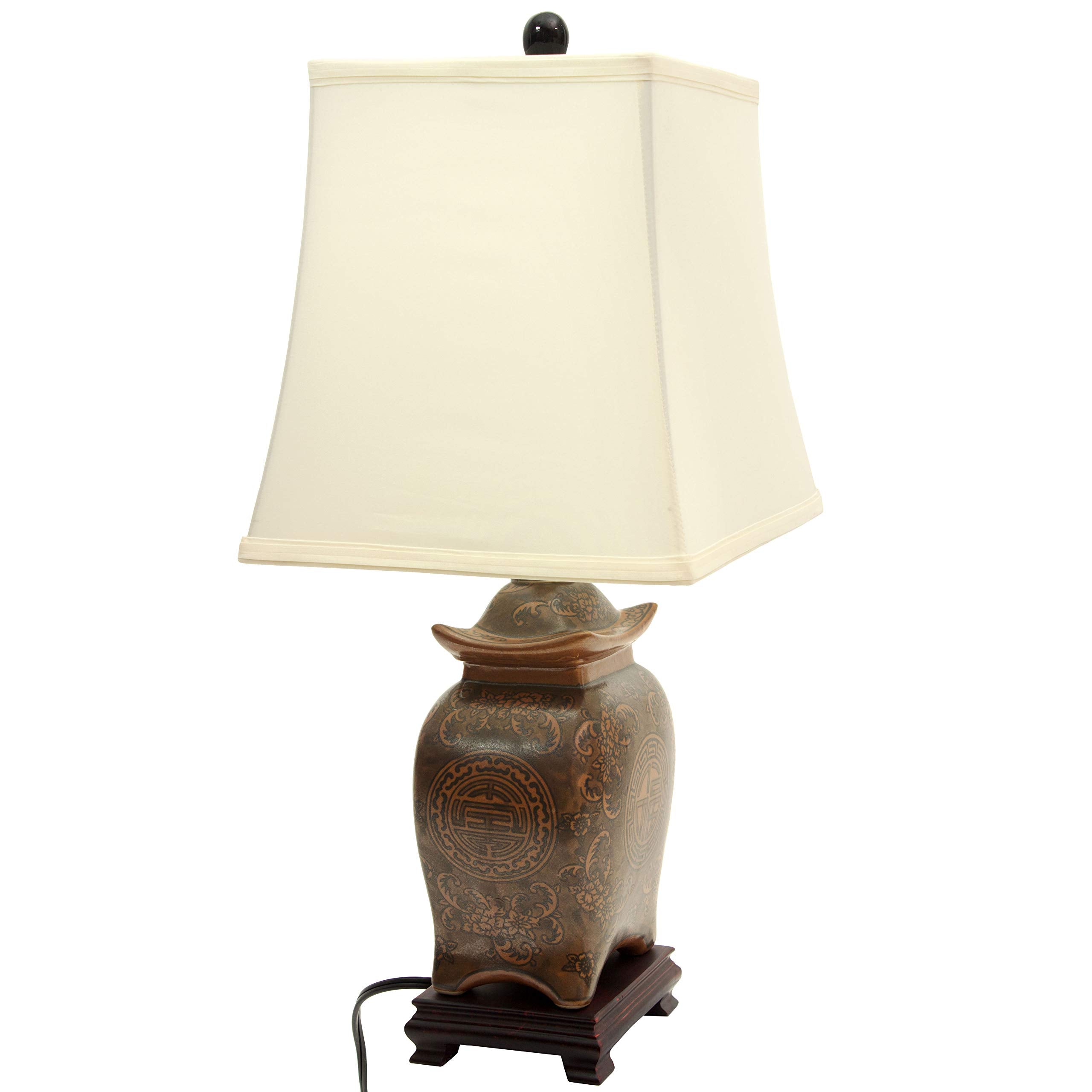 Red Lantern Porcelain Lamp 19in Black & Brown Medallions Model LMP-JCO-X695