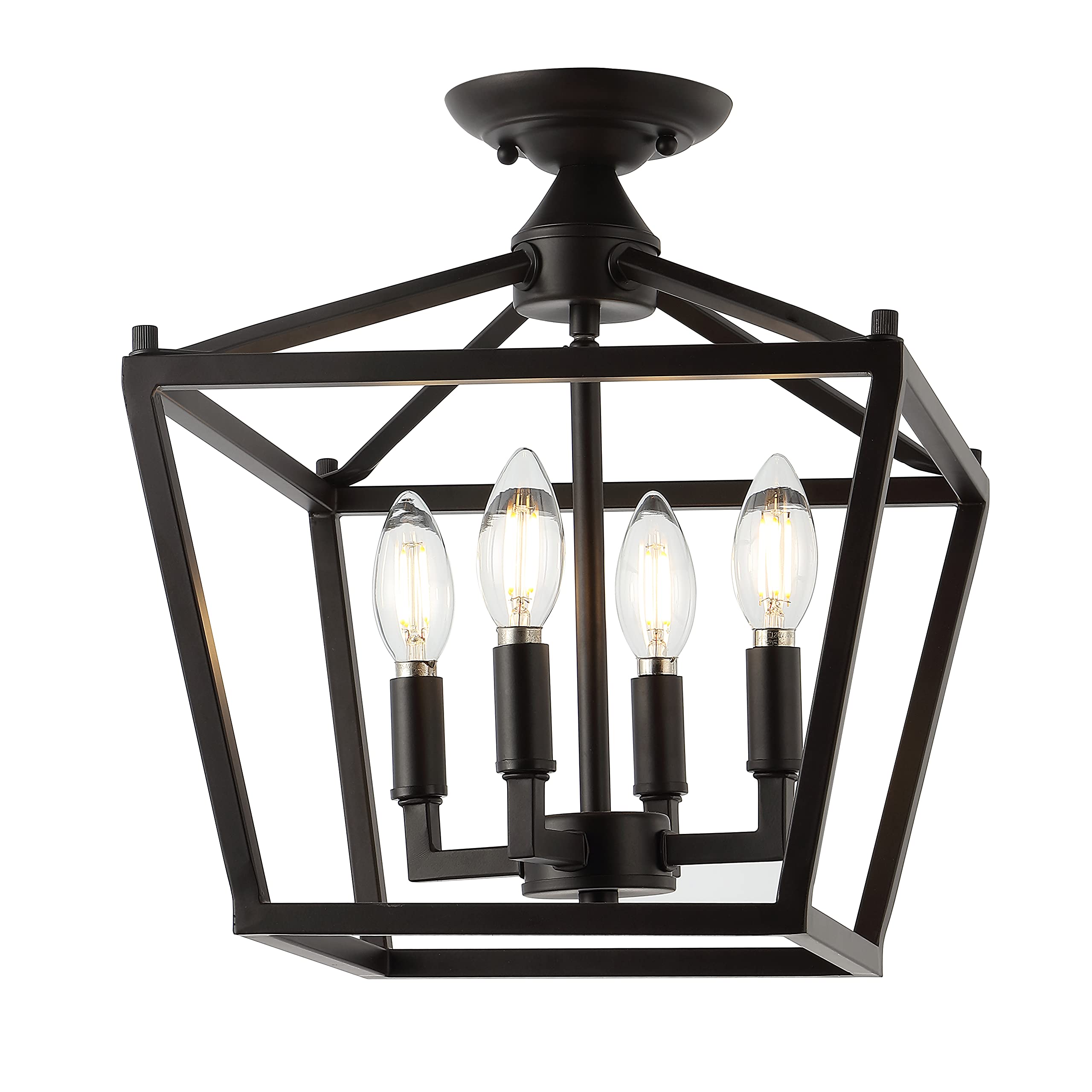 JONATHAN Y JYL7610A Mini Lantern 4-Light Iron Flush Mount 12in Oil Rubbed Bronze Dimmable LED for Kitchen, Hallway, Bathroom, Stairwell