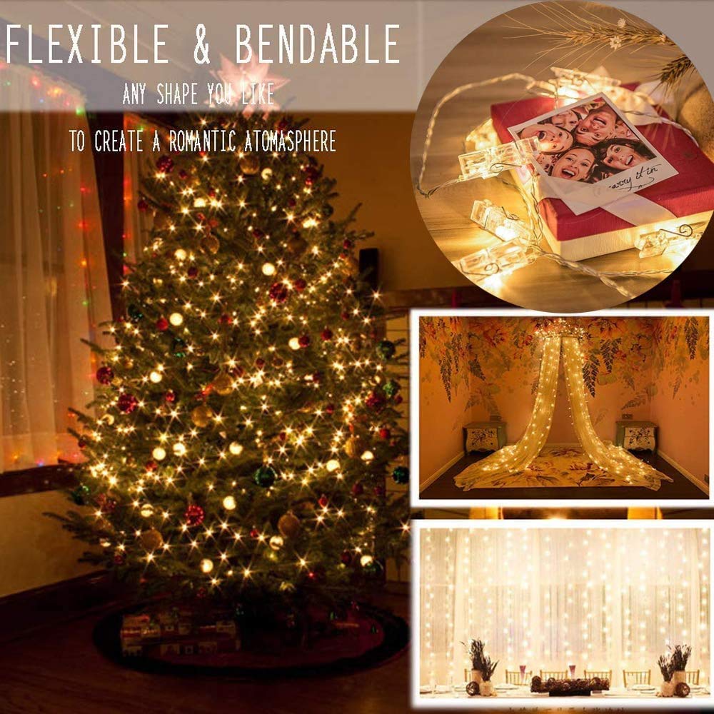 Dopheuor LED Photo Clip String Lights, 30ft Warm Yellow, Battery Powered, Plastic, Model JZD-234, Ideal for Home Decor and Celebrations