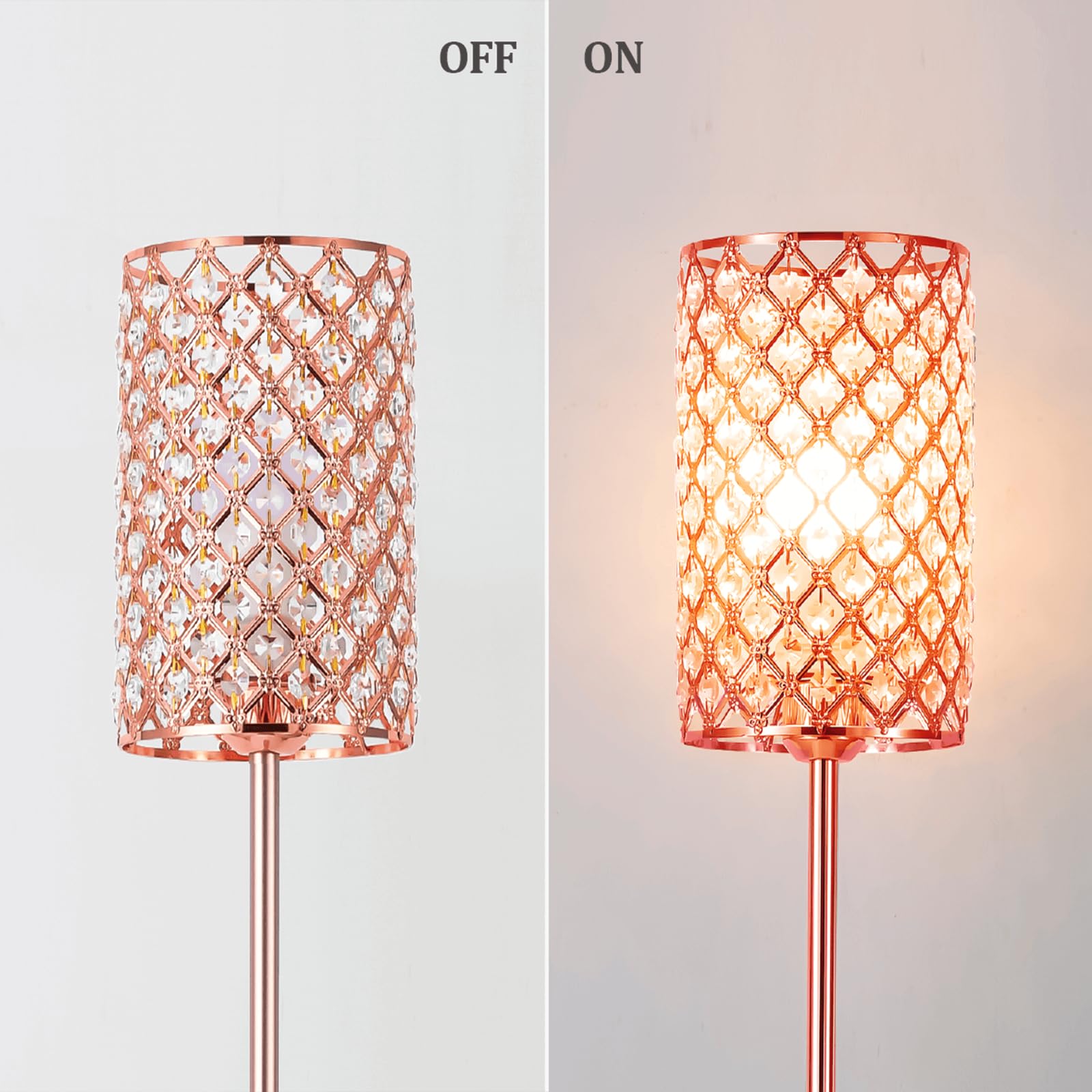 Emorlo Crystal Floor Lamp With Remote Control, Smart Rose Gold Floor Lamps For Living Room With Bulb Included, Crystal Standing