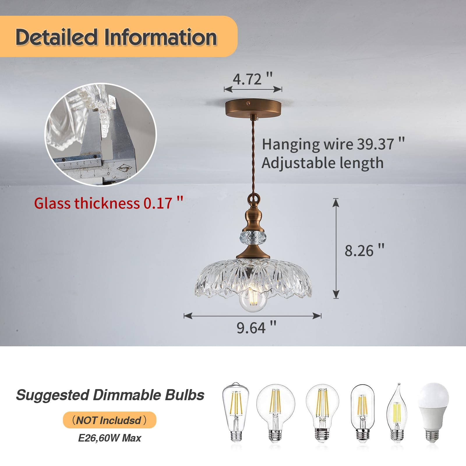 Vintage Glass Pendant Light Fixture 3-Pack Brass Modern Adjustable Chandelier Farmhouse Hanging Ceiling Light For Hallway Porch