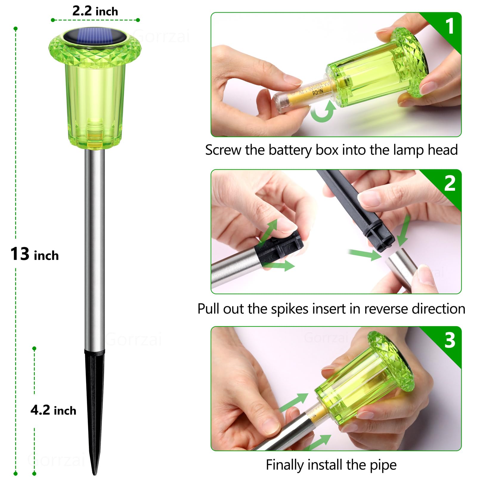 Gorrzai 10 Pack Solar Pathway Lights - Waterproof Green Outdoor Halloween Decorations