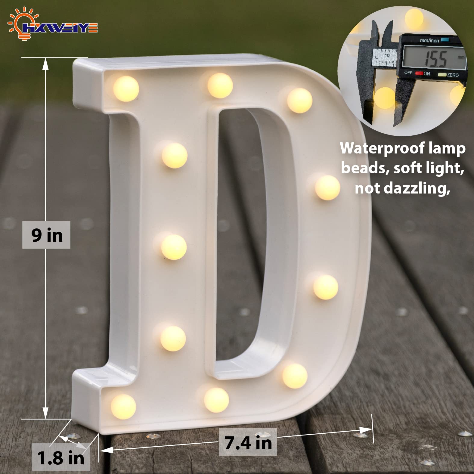 HXWEIYE LED Marquee Letter D Sign, Warm White Battery Powered Alphabet & Number Lights for Party & Decor